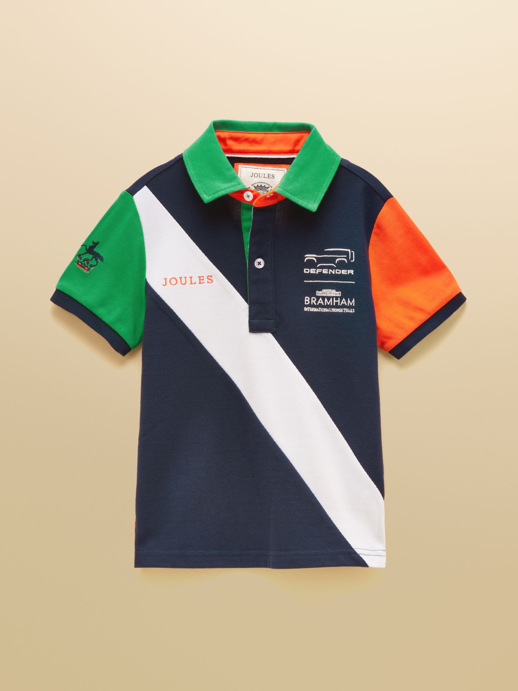 Official Bramham Navy & White Colourblock Kids Cotton Pique Polo Shirt - Image 1 of 5