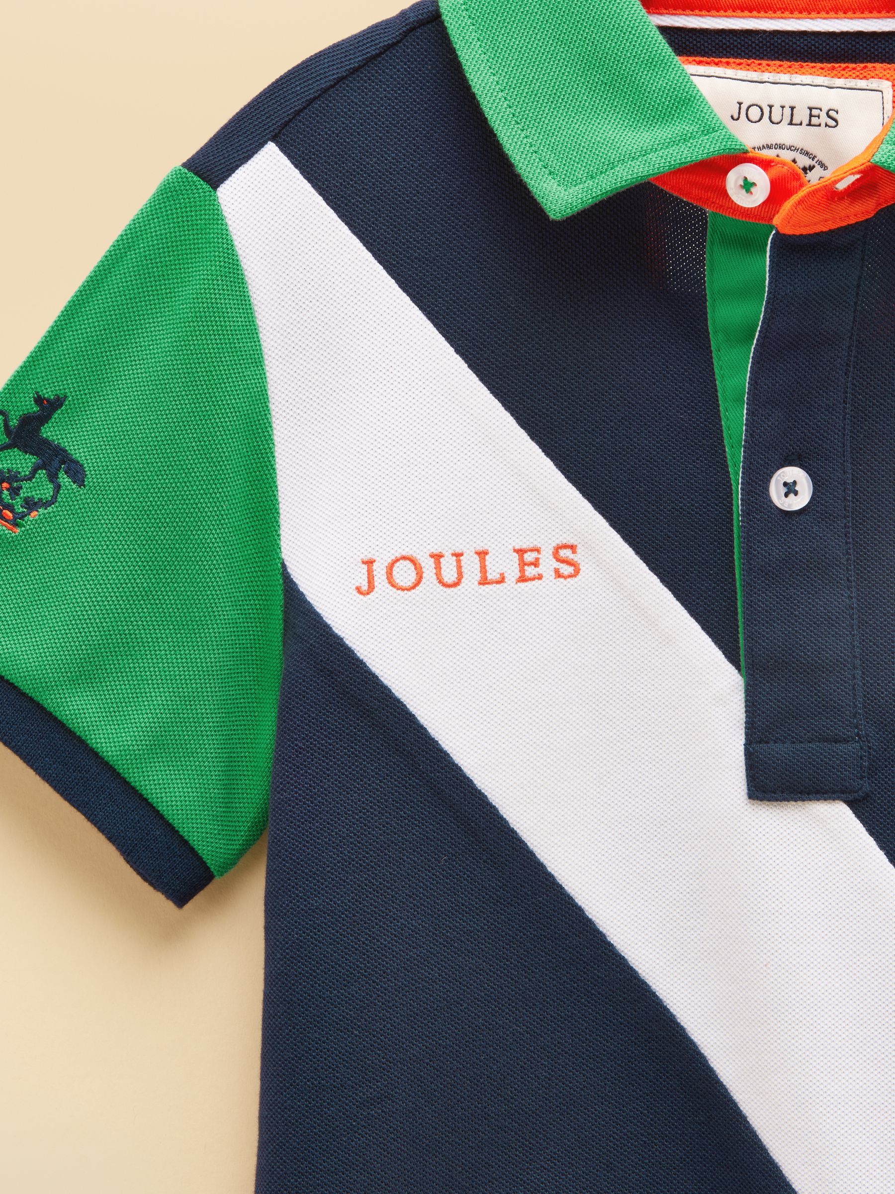 Official Bramham Navy & White Colourblock Kids Cotton Pique Polo Shirt - Image 3 of 5