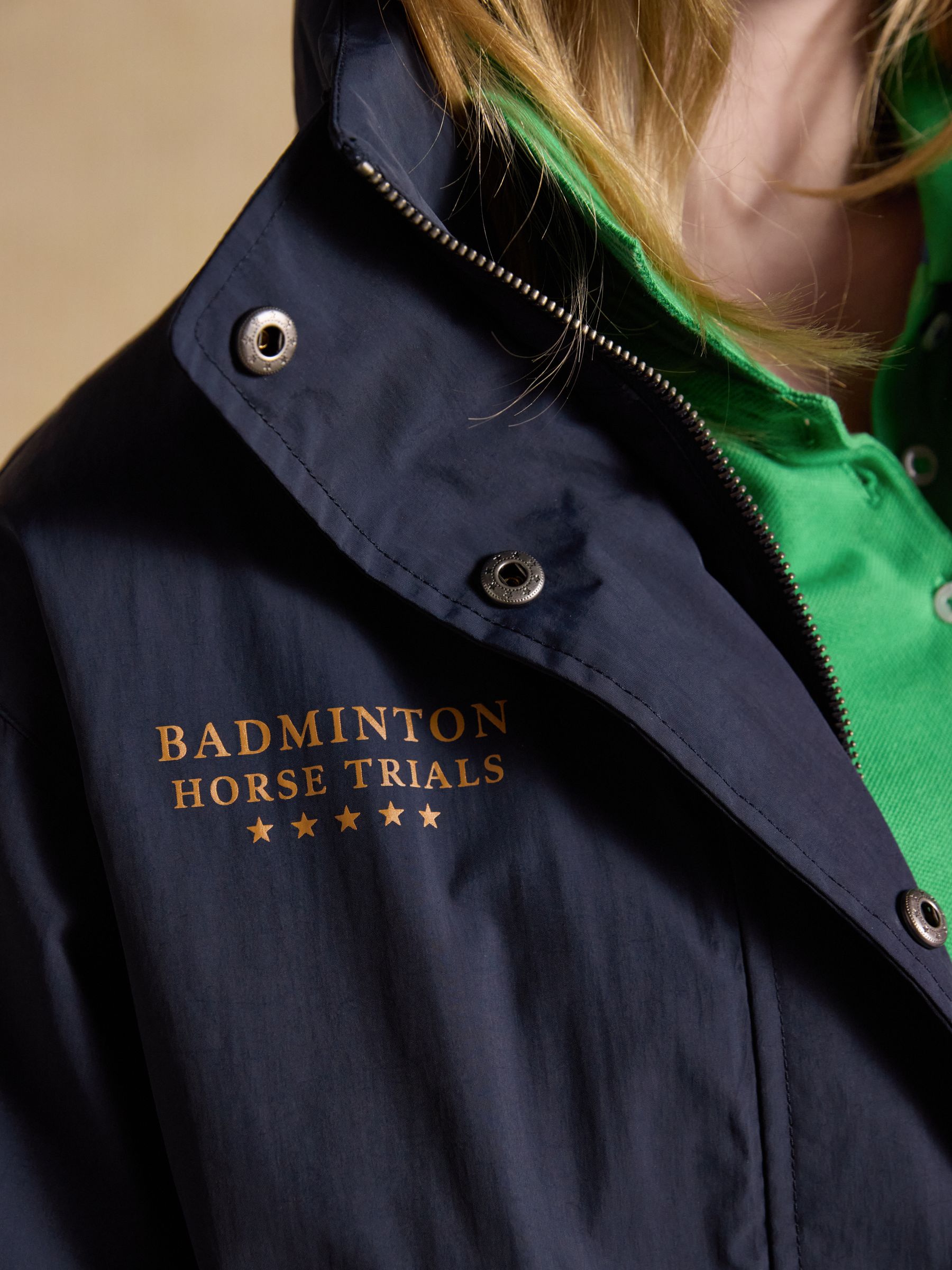 Official Badminton Navy Funnel Neck Coat - Image 12 of 18