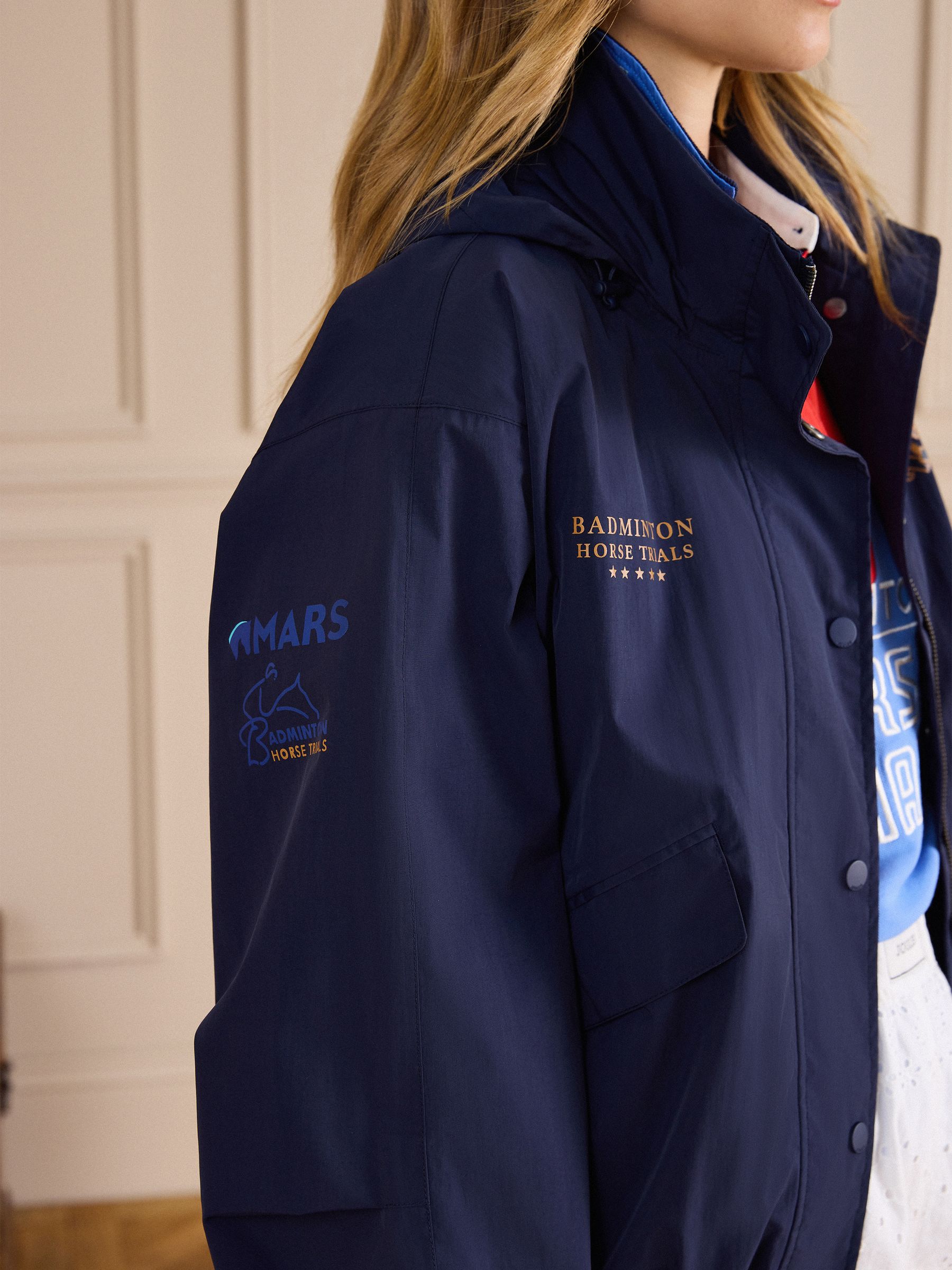 Official Badminton Navy Funnel Neck Coat - Image 5 of 18