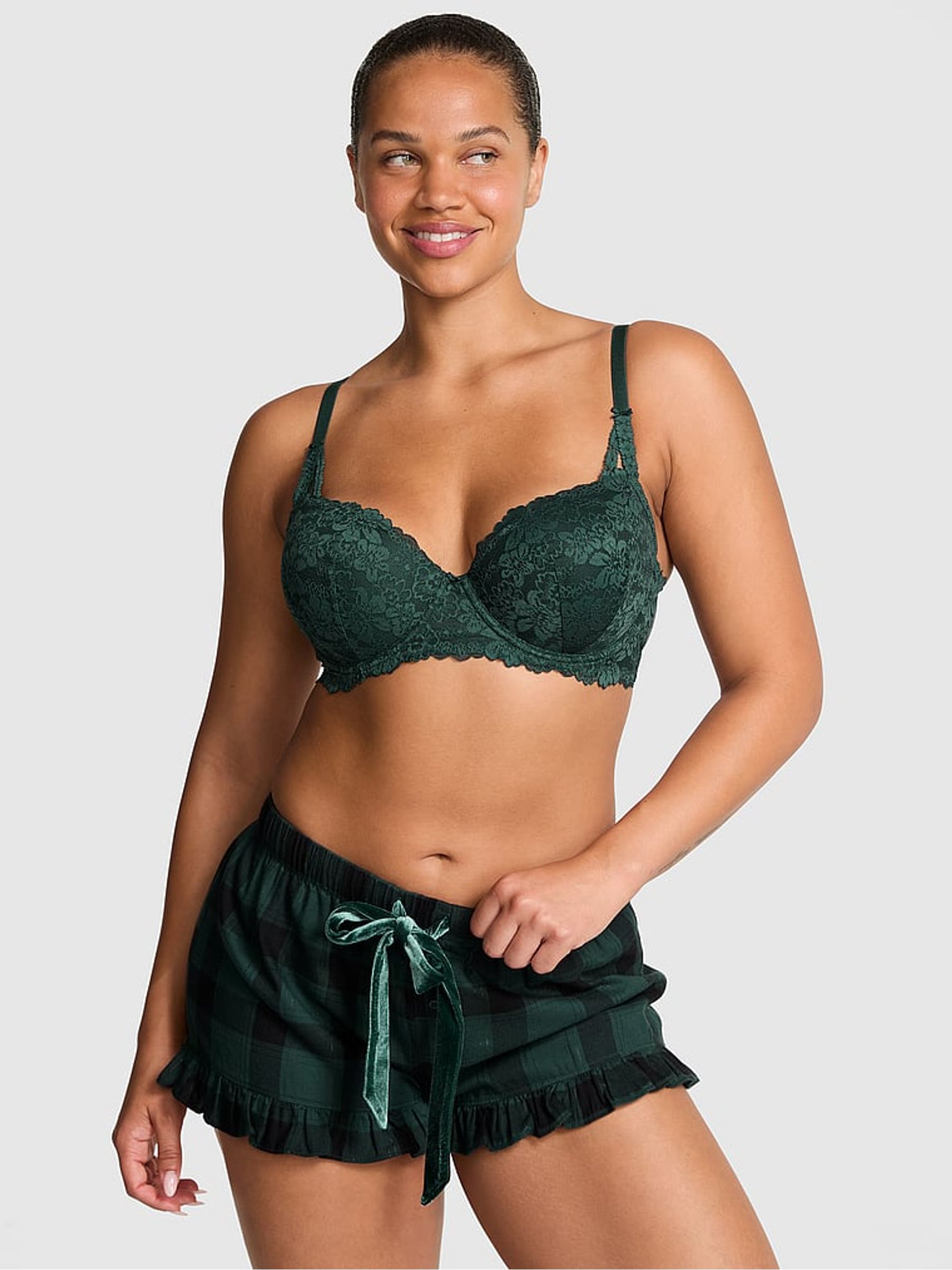 Deep Forest Green Tartan Velvet Bow Pyjama Bottoms - Image 2 of 3