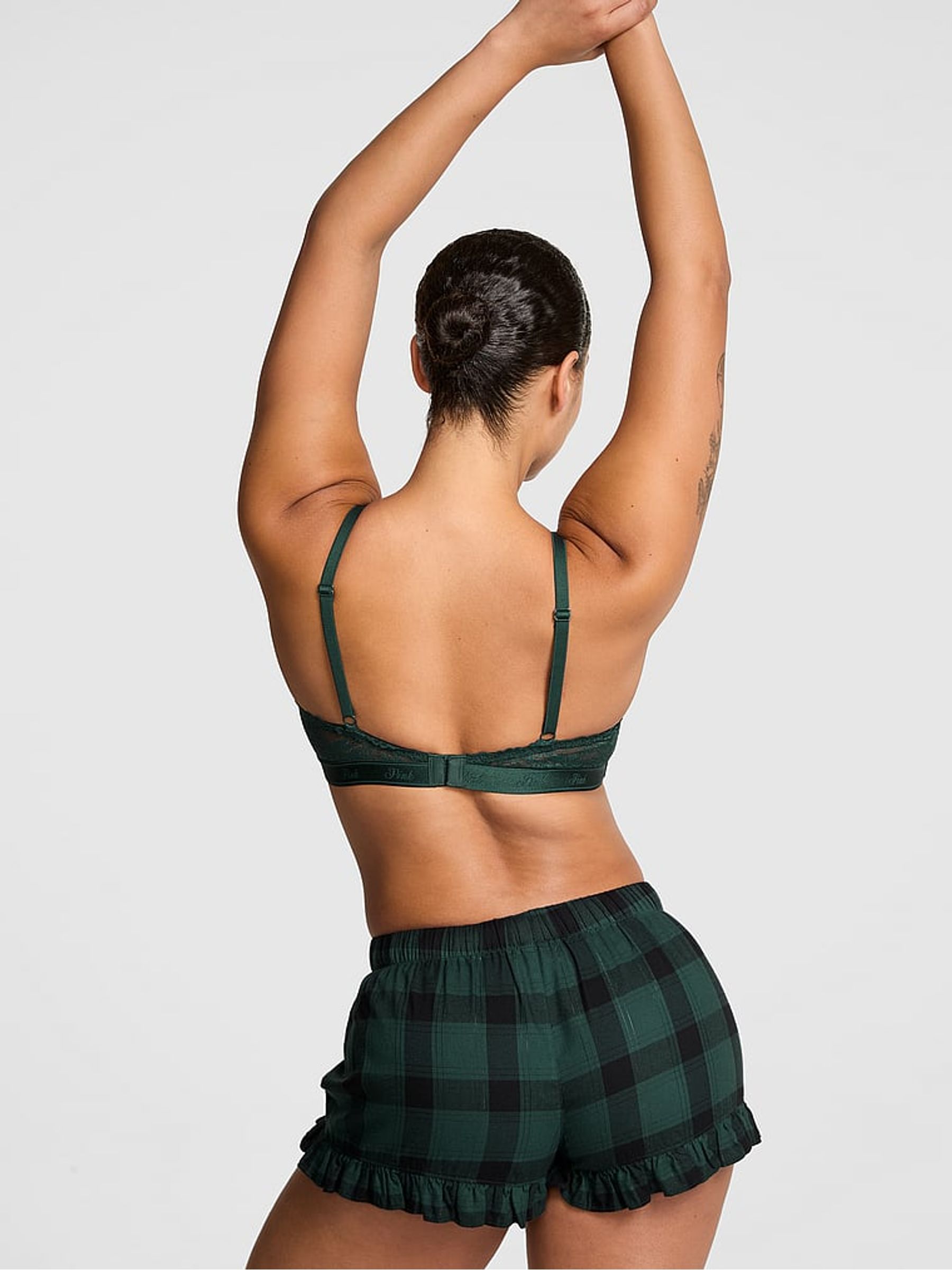 Deep Forest Green Tartan Velvet Bow Pyjama Bottoms - Image 3 of 3