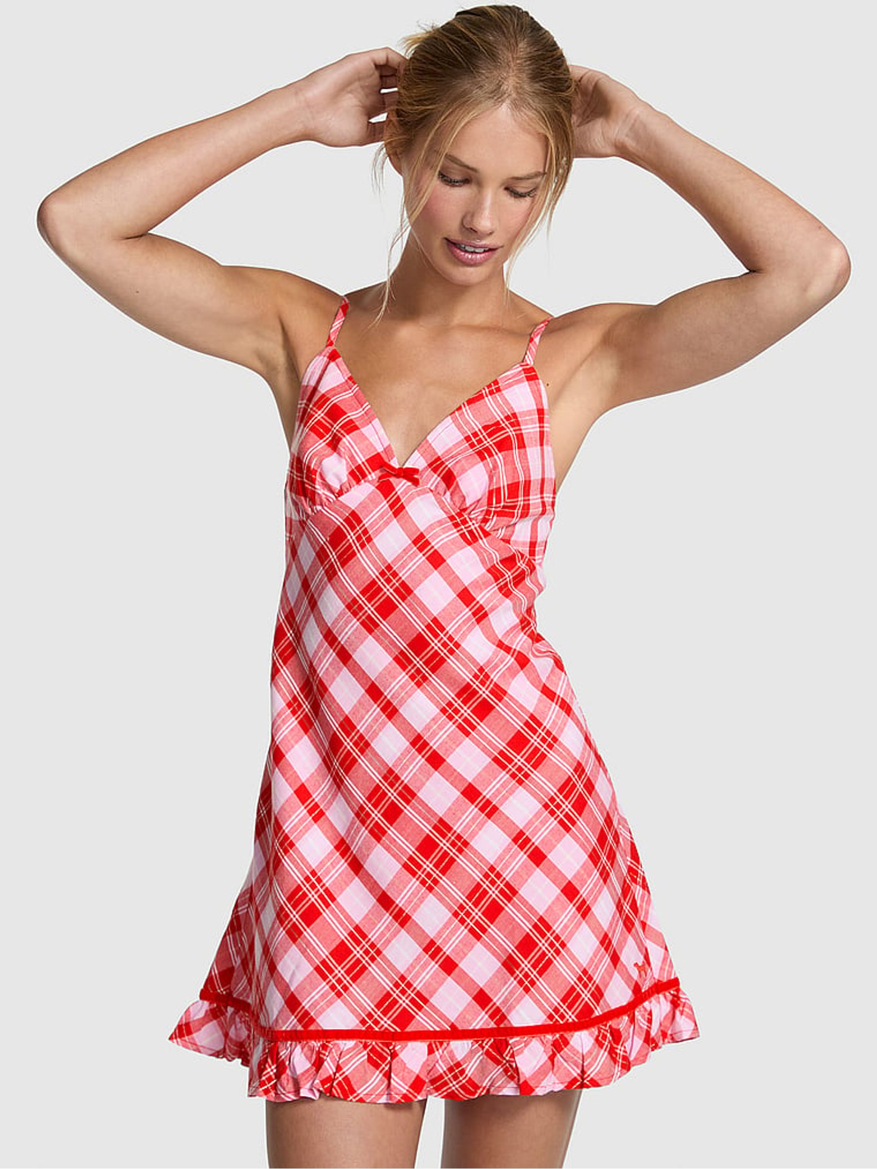 Bright Vermillion Red Christmas Tartan Sleep Dress - Image 1 of 2
