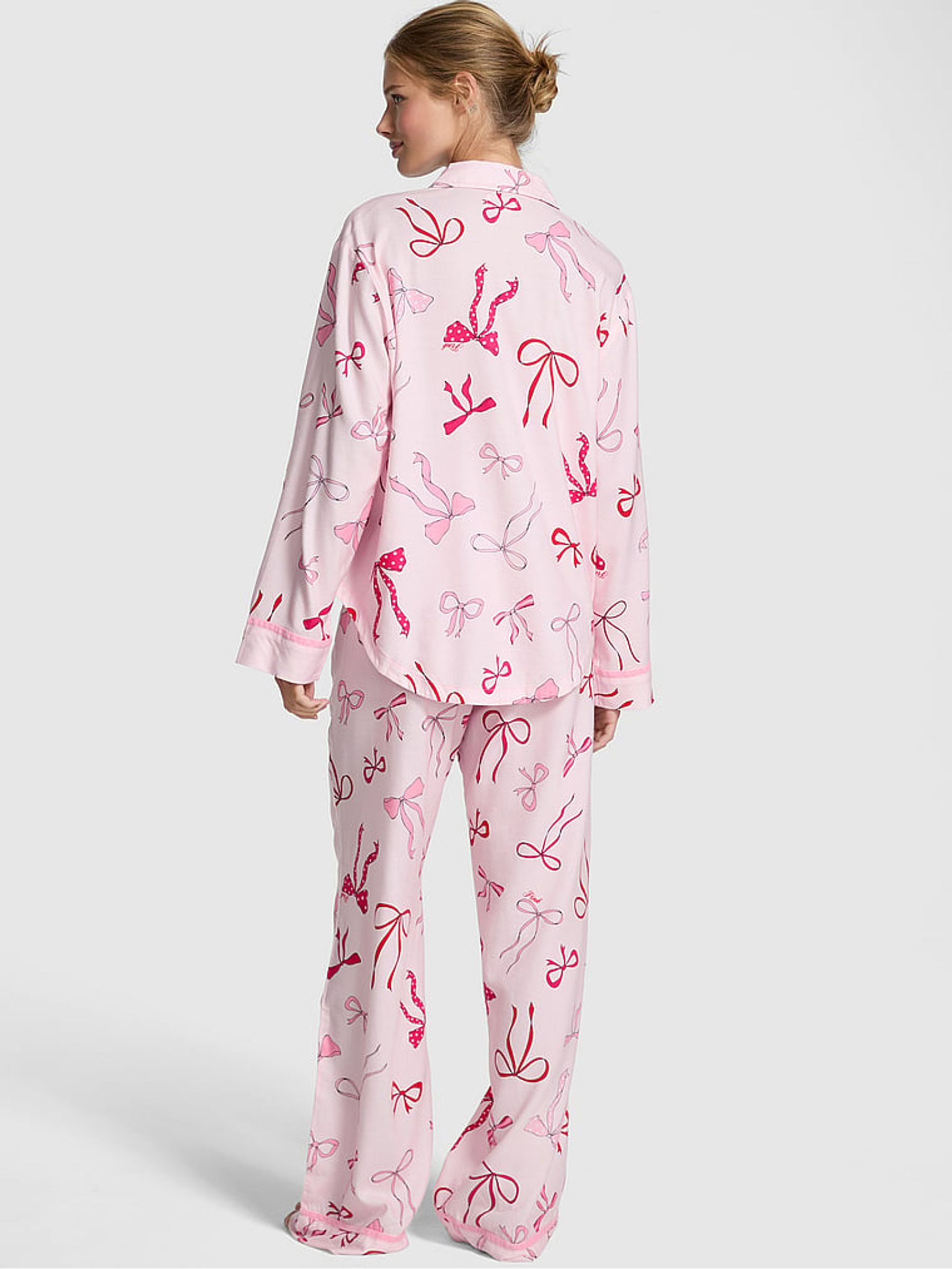 Pink Bow Print Flannel Pyjamas Set - Image 2 of 2 Pink Bow Print Flannel Pyjamas Set - Image 2 of 2