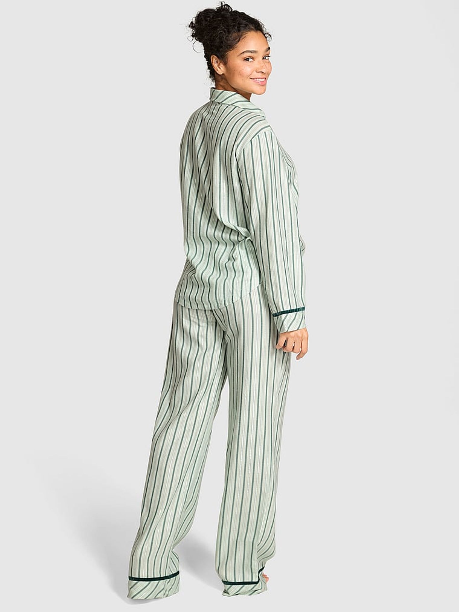 Deep Forest Green Stripe Flannel Pyjamas Set - Image 2 of 2