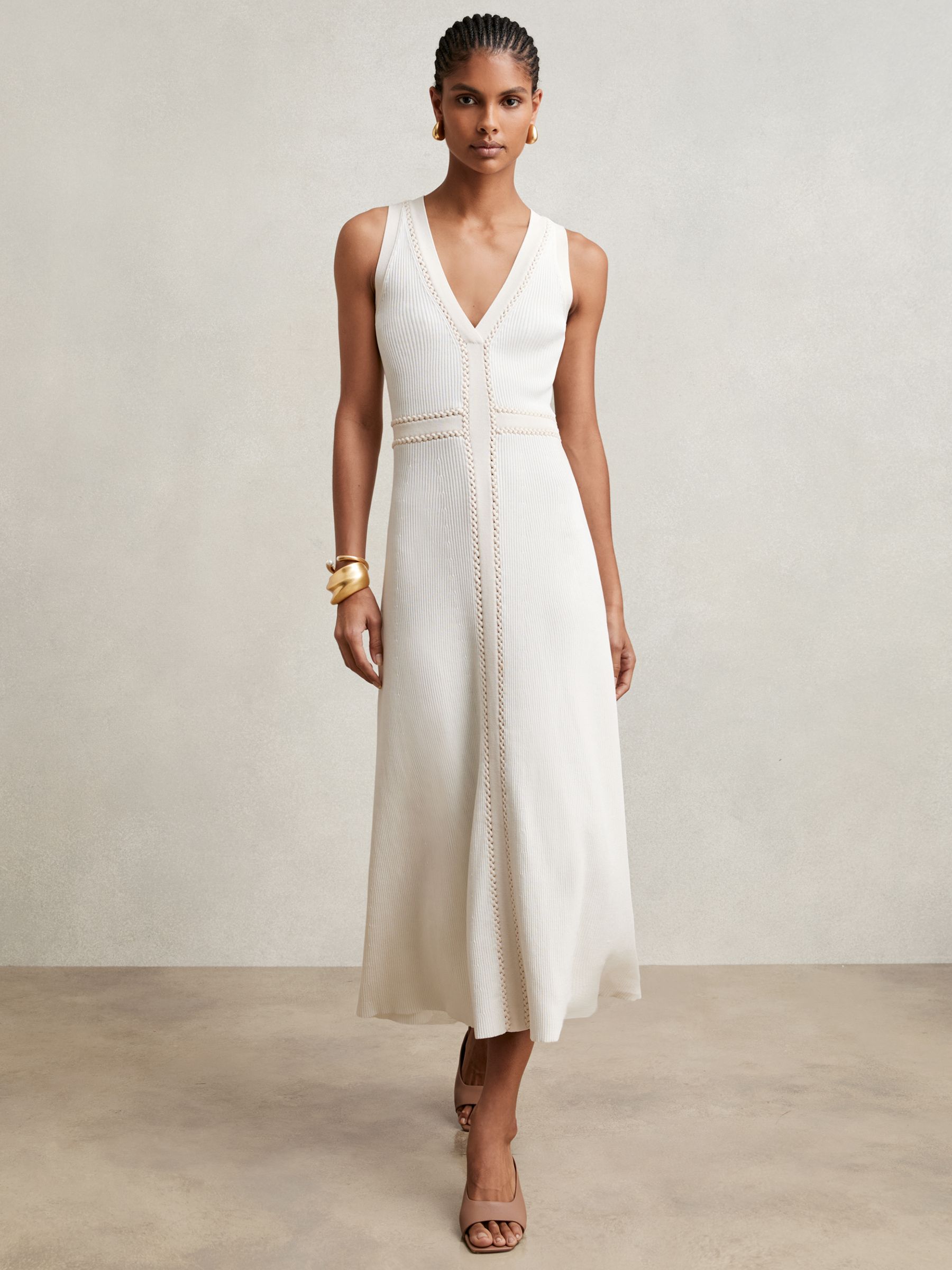 Craft-Stitch Knitted Midi Dress in Ivory - Image 3 of 6