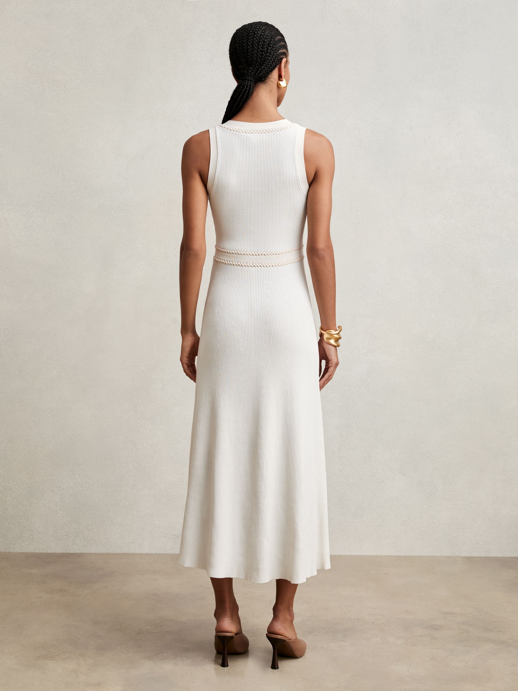 Craft-Stitch Knitted Midi Dress in Ivory - image 3