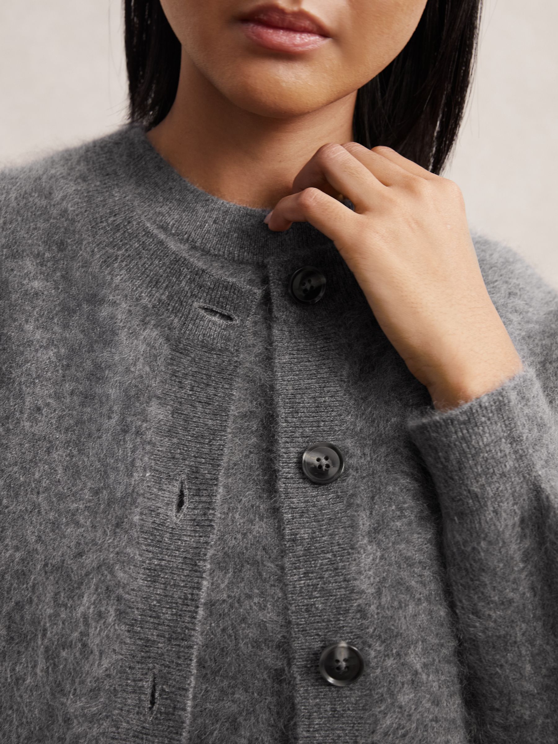 100% Brushed Cashmere Cardigan in Grey - Image 4 of 7