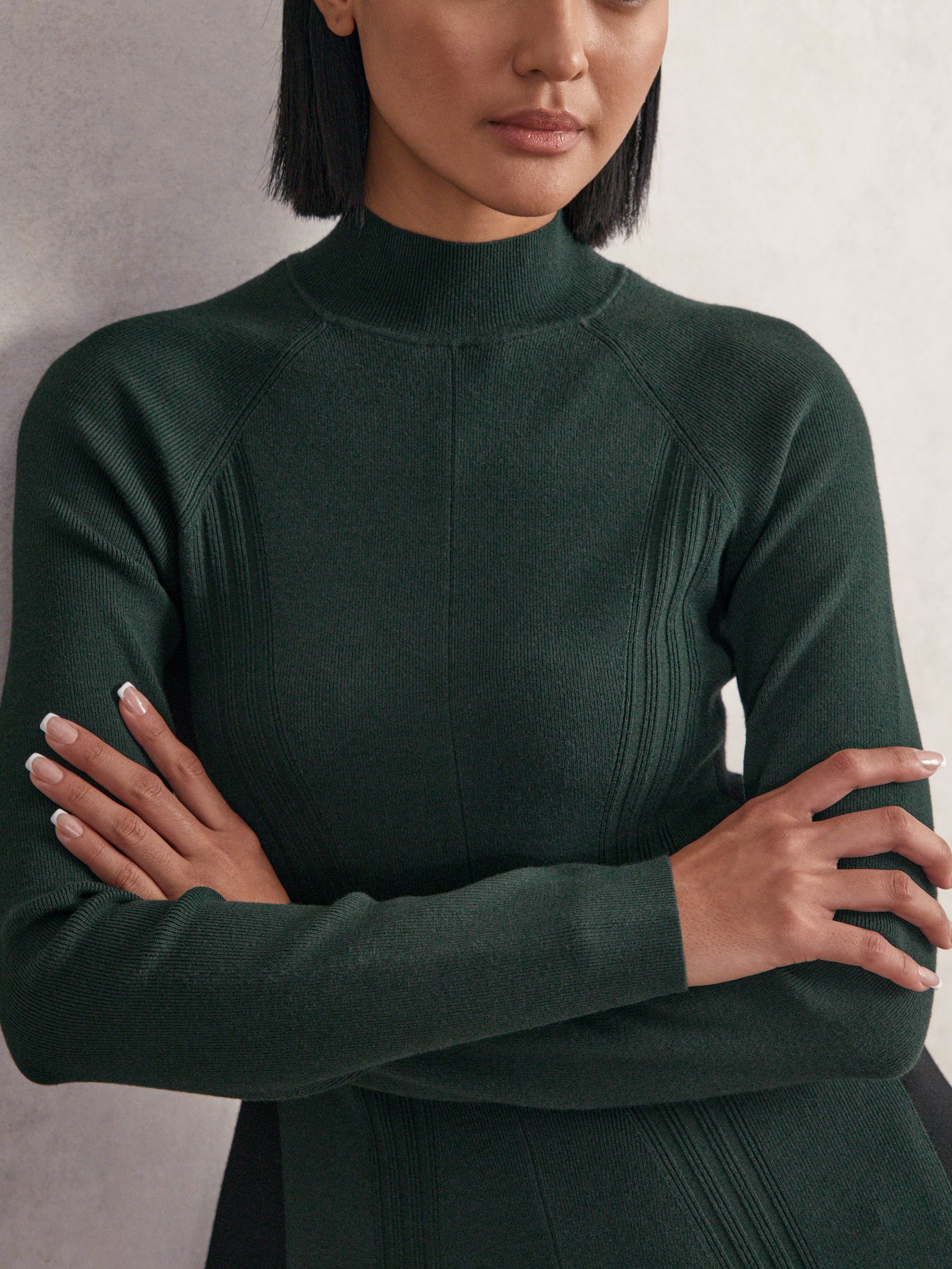 Knitted Contrast-Panel Skater Dress in Green/Black - image 4