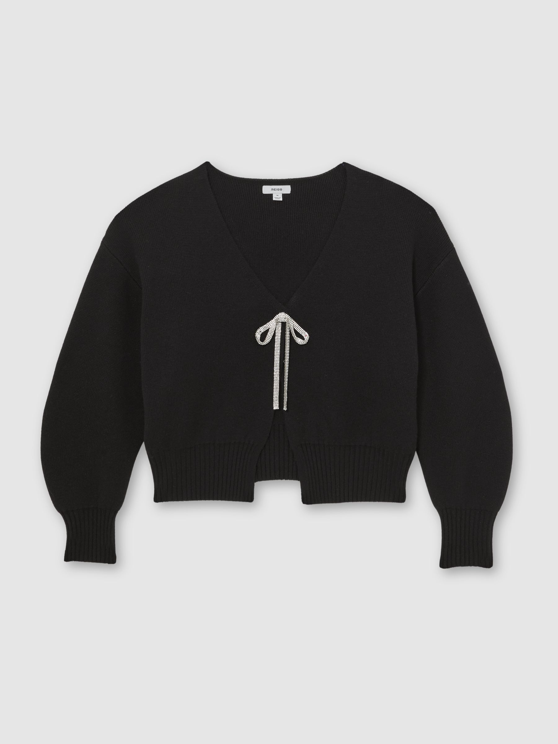 Wool-Blend Crystal-Bow Cardigan With Cashmere in Black - image 1