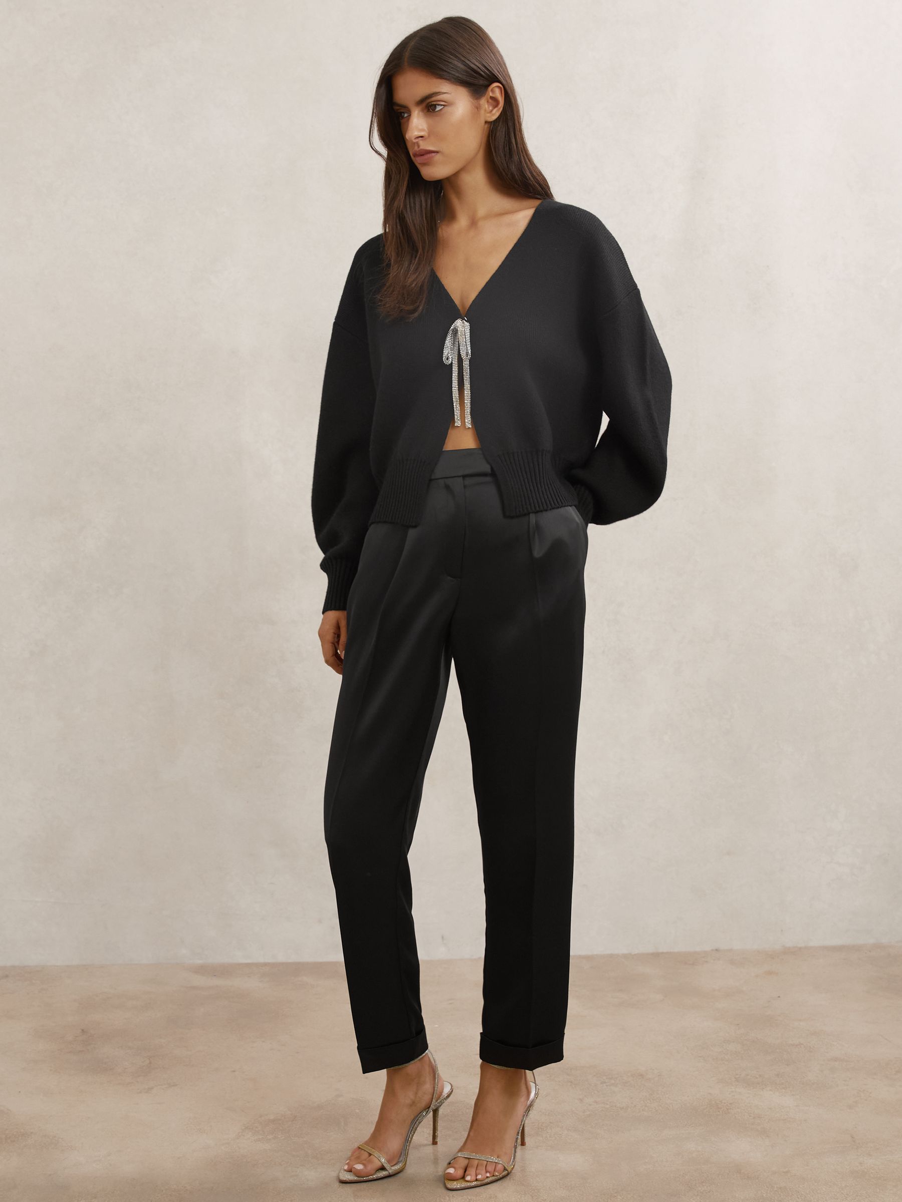 Wool-Blend Crystal-Bow Cardigan With Cashmere in Black - image 5