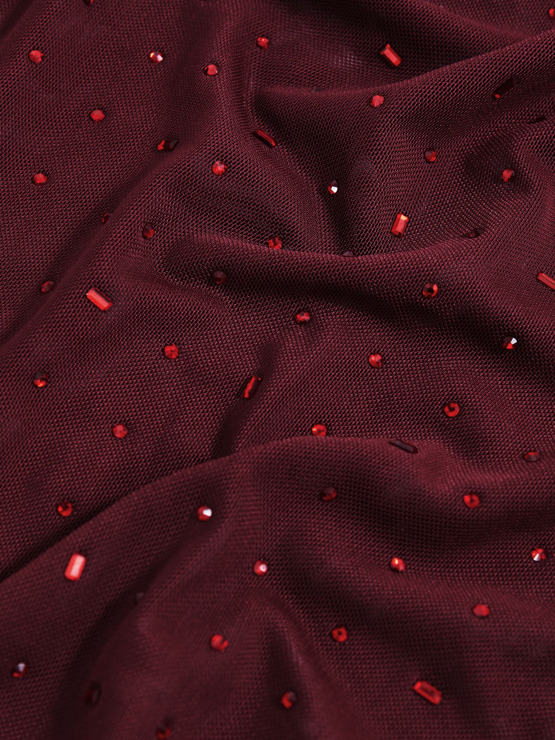 Crystal-Embellished Mesh Bodysuit in Red - image 3