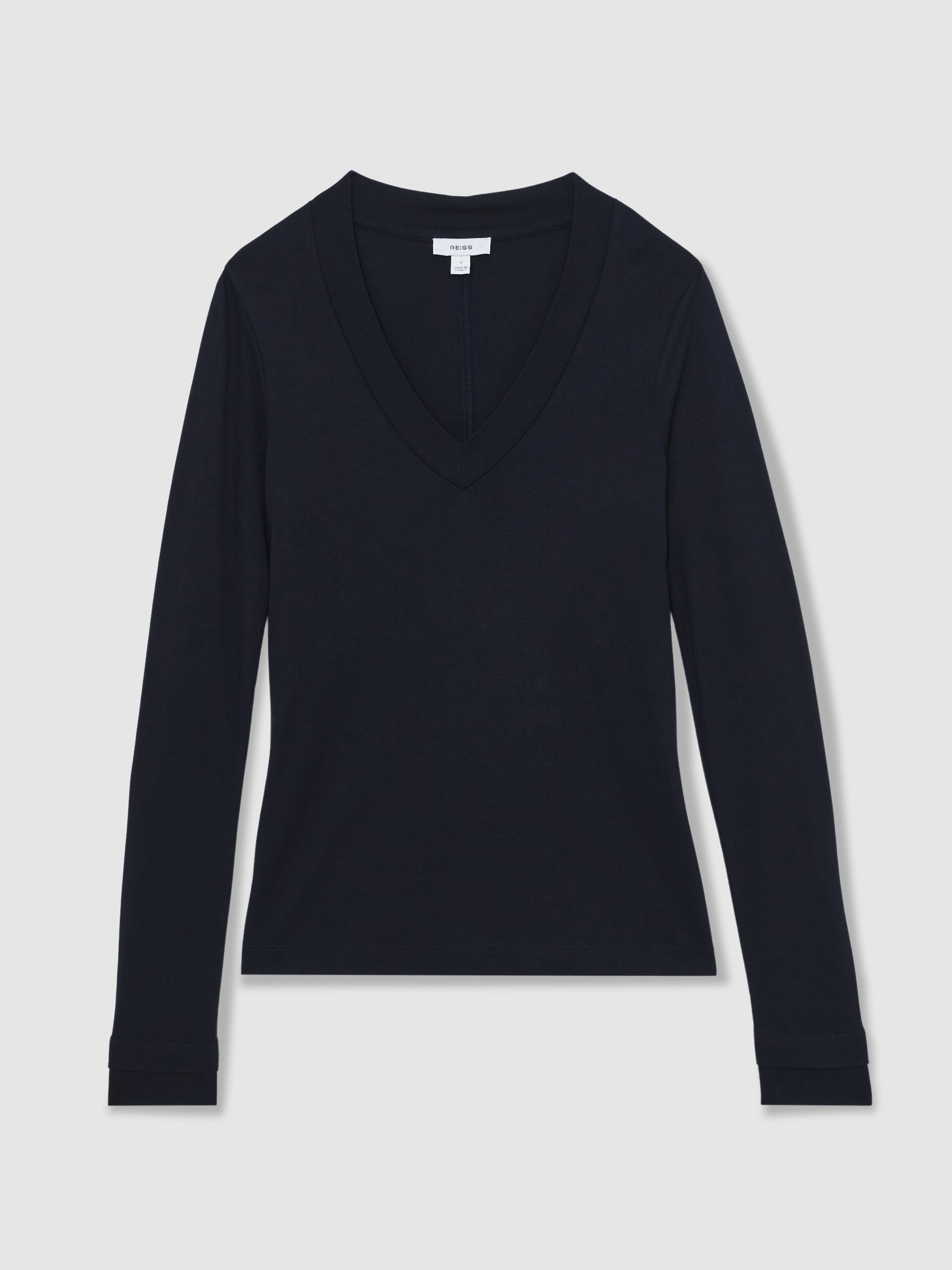 Jersey V-Neck Top in Navy - Image 2 of 5