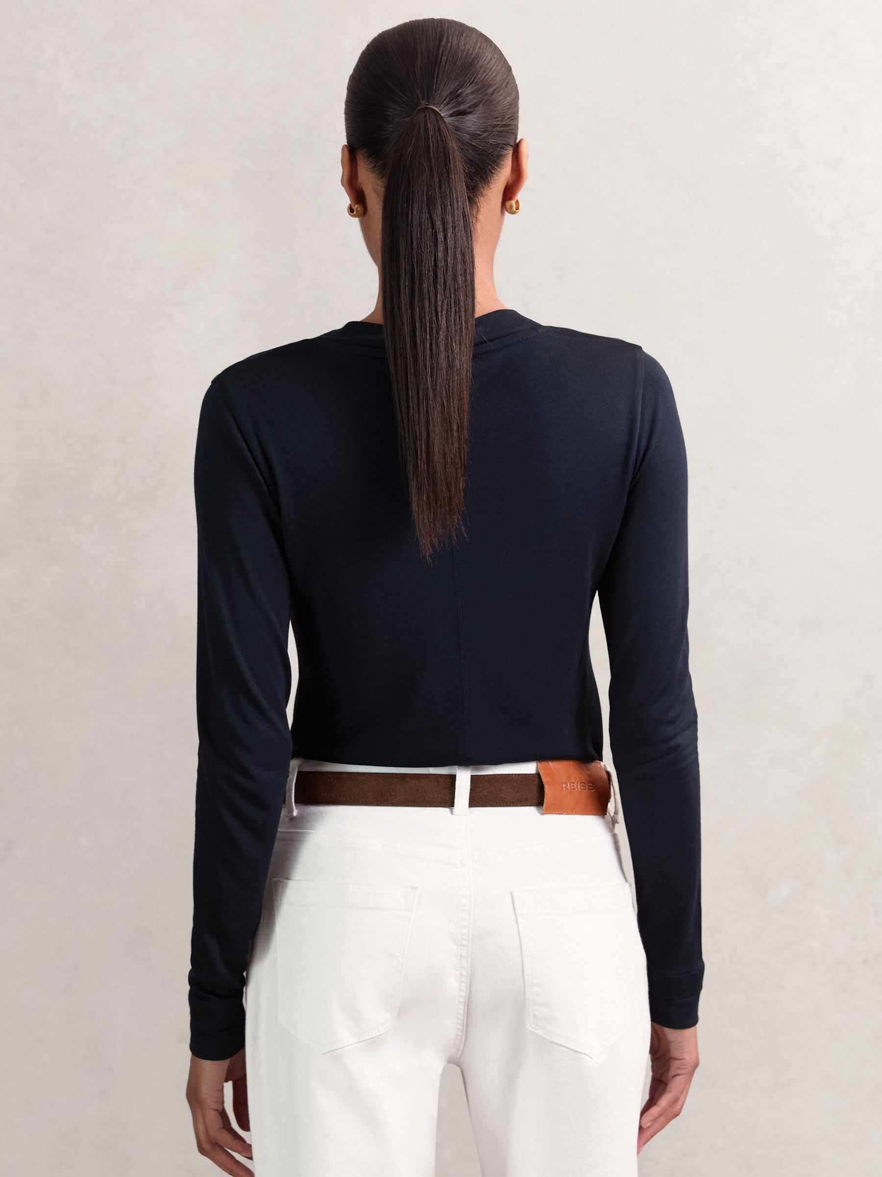 Jersey V-Neck Top in Navy - Image 4 of 5