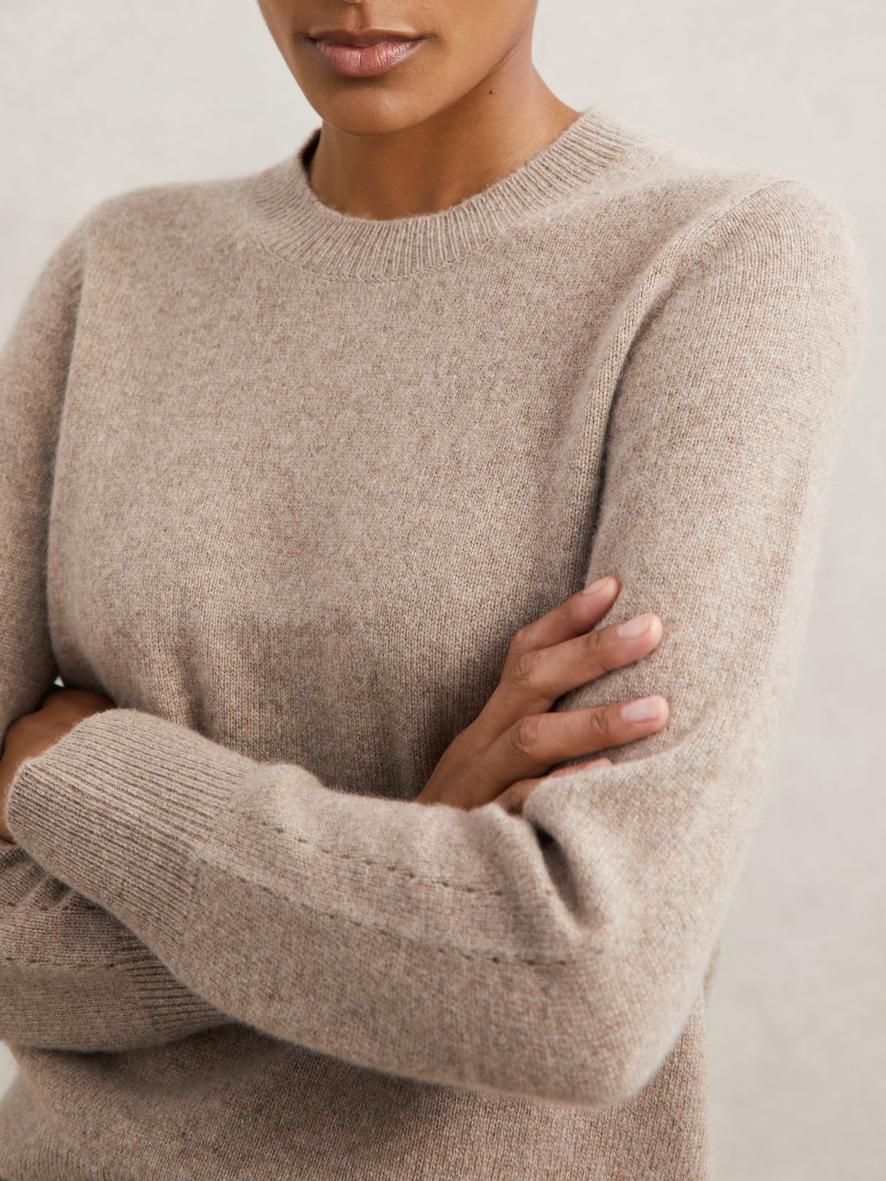 100% Cashmere Crew-Neck Jumper in Oatmeal Neutral - Image 3 of 7