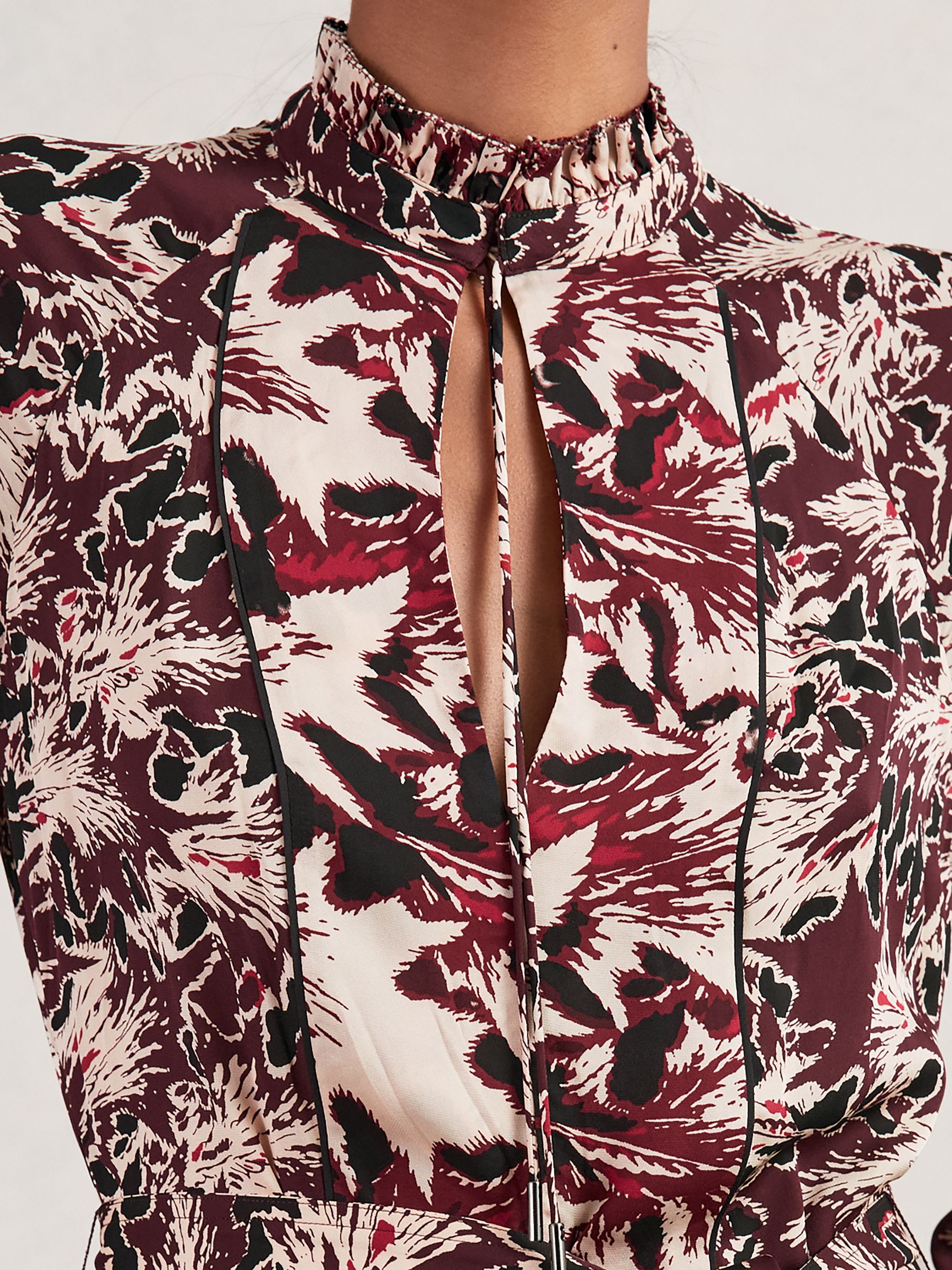 Printed Tie-Waist Flippy Mini Dress in Burgundy/Cream - Image 5 of 7