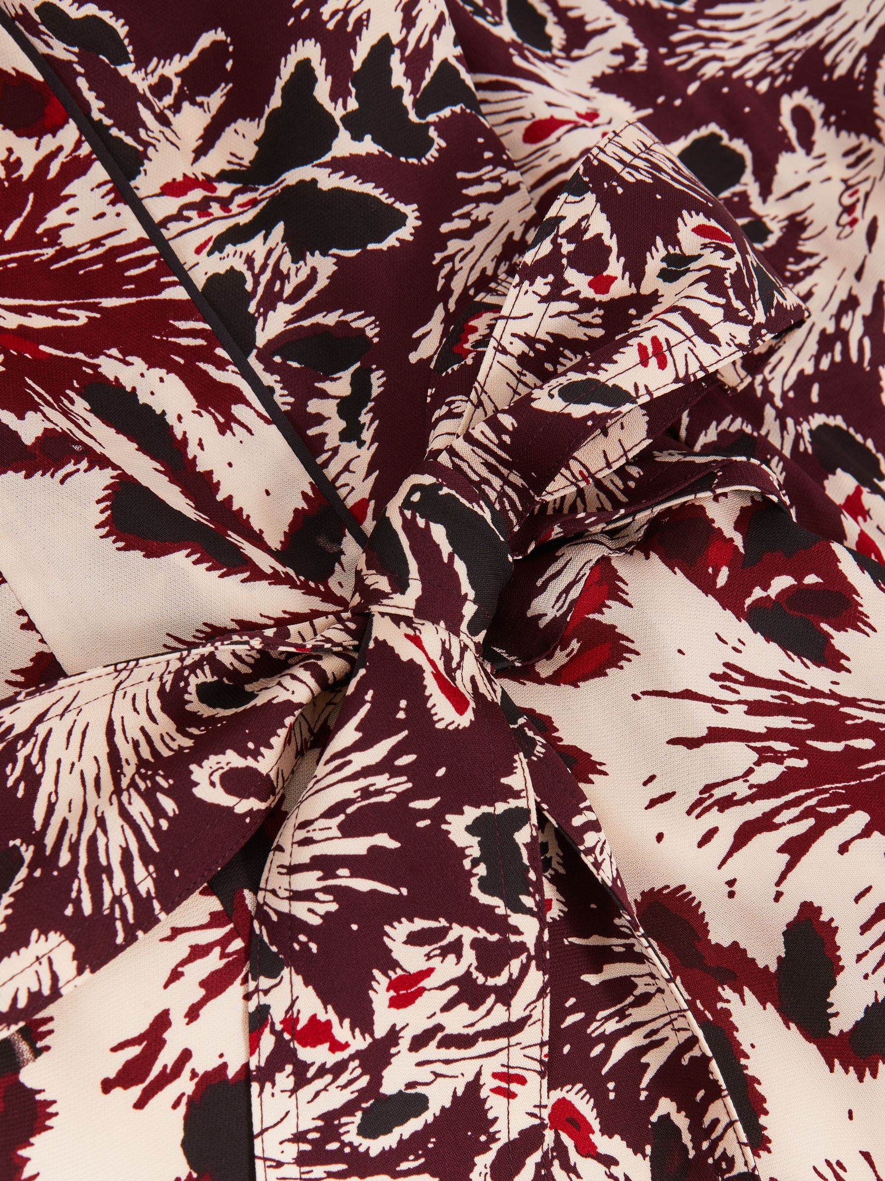 Printed Tie-Waist Flippy Mini Dress in Burgundy/Cream - Image 7 of 7