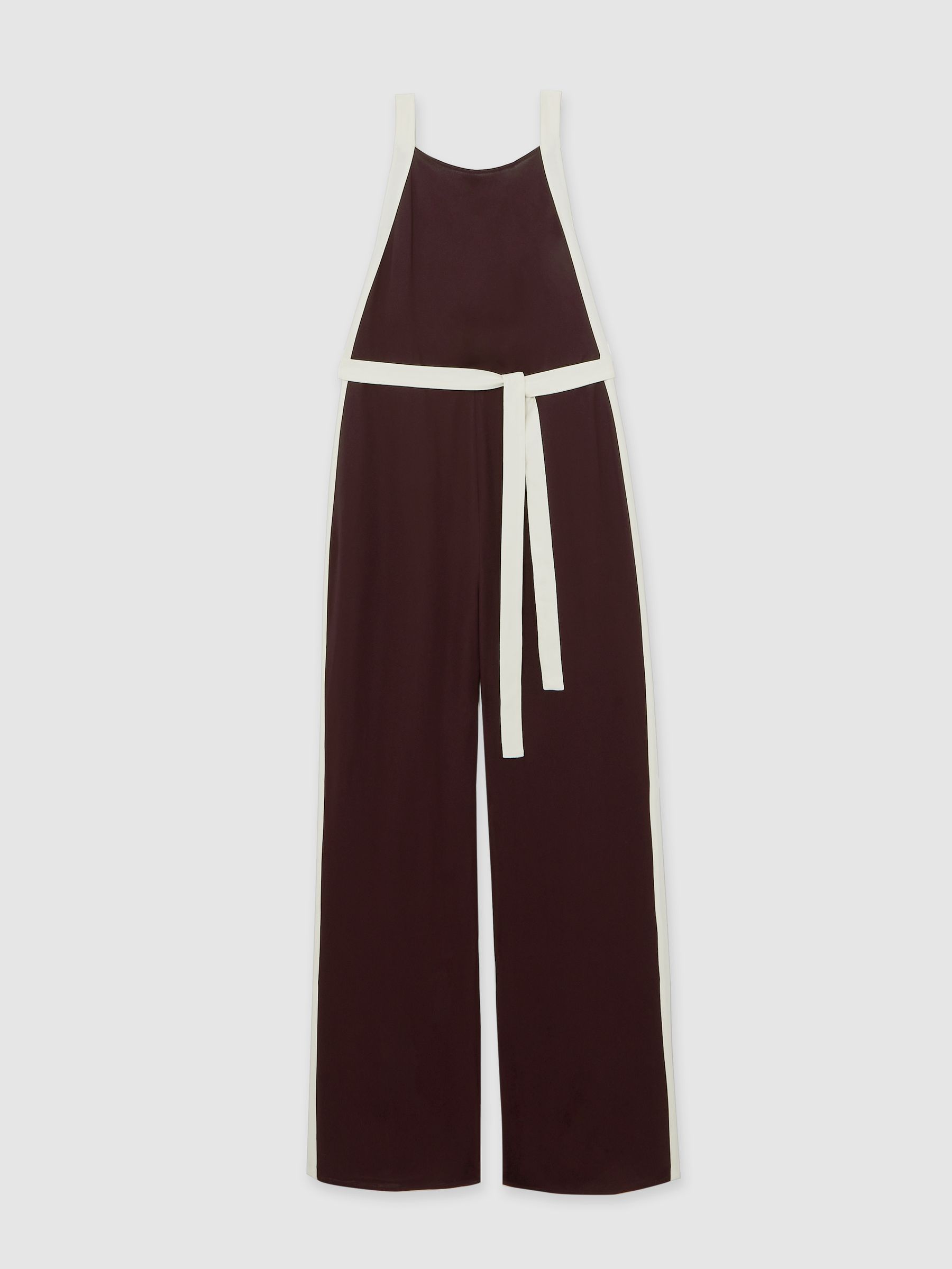 Colourblock Wide Leg Belted Jumpsuit in Burgundy/Cream - Image 2 of 6
