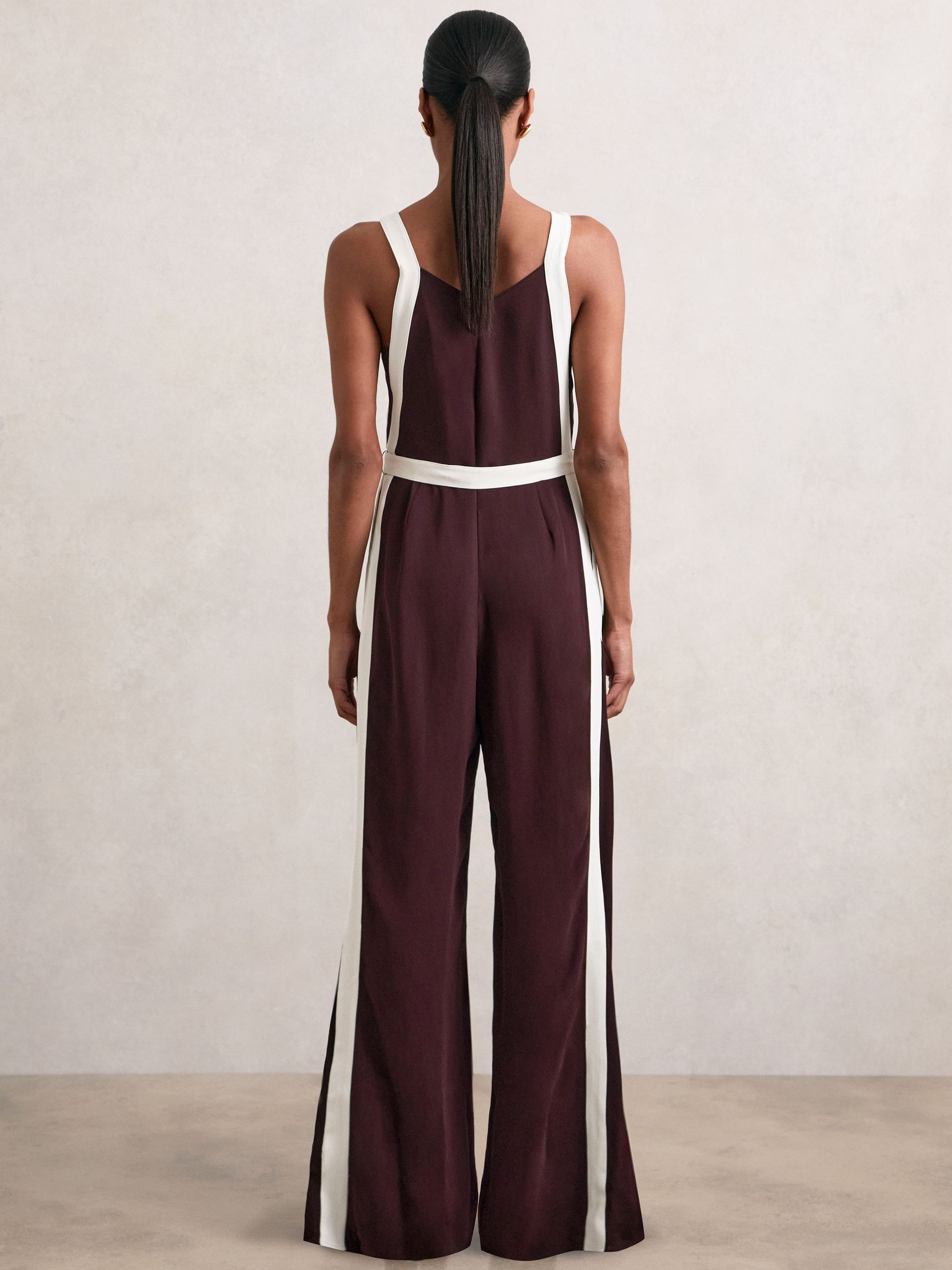 Colourblock Wide Leg Belted Jumpsuit in Burgundy/Cream - image 5