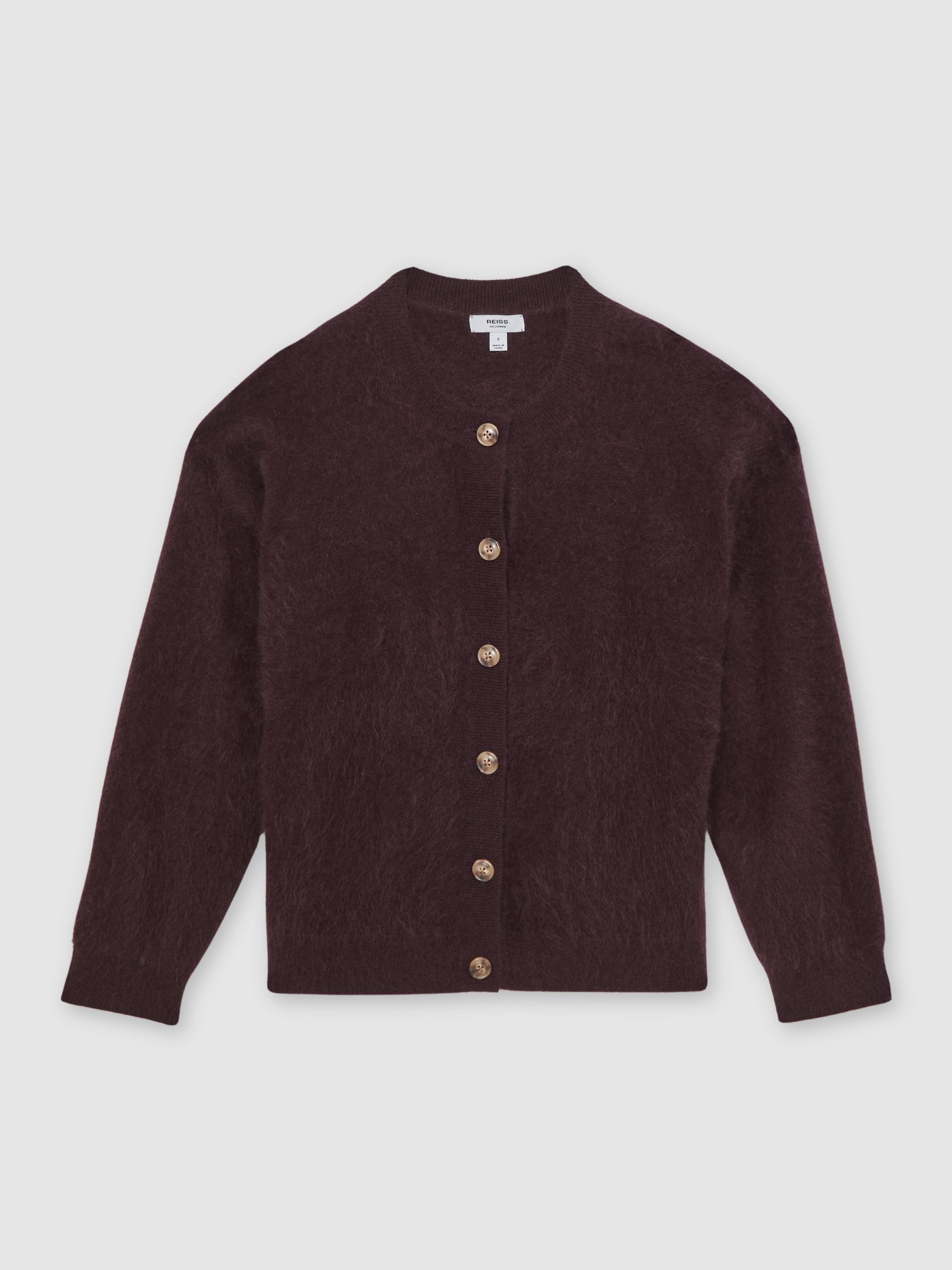 100% Brushed Cashmere Cardigan in Burgundy - image 1