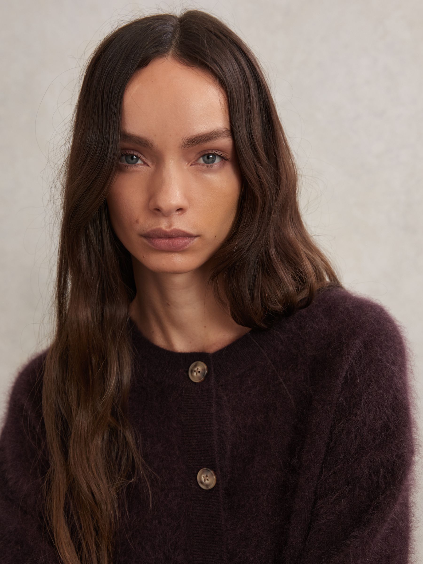 100% Kardigan z kartáčovaného kašmíru v vínové barvě - Obrázek 5 z 7