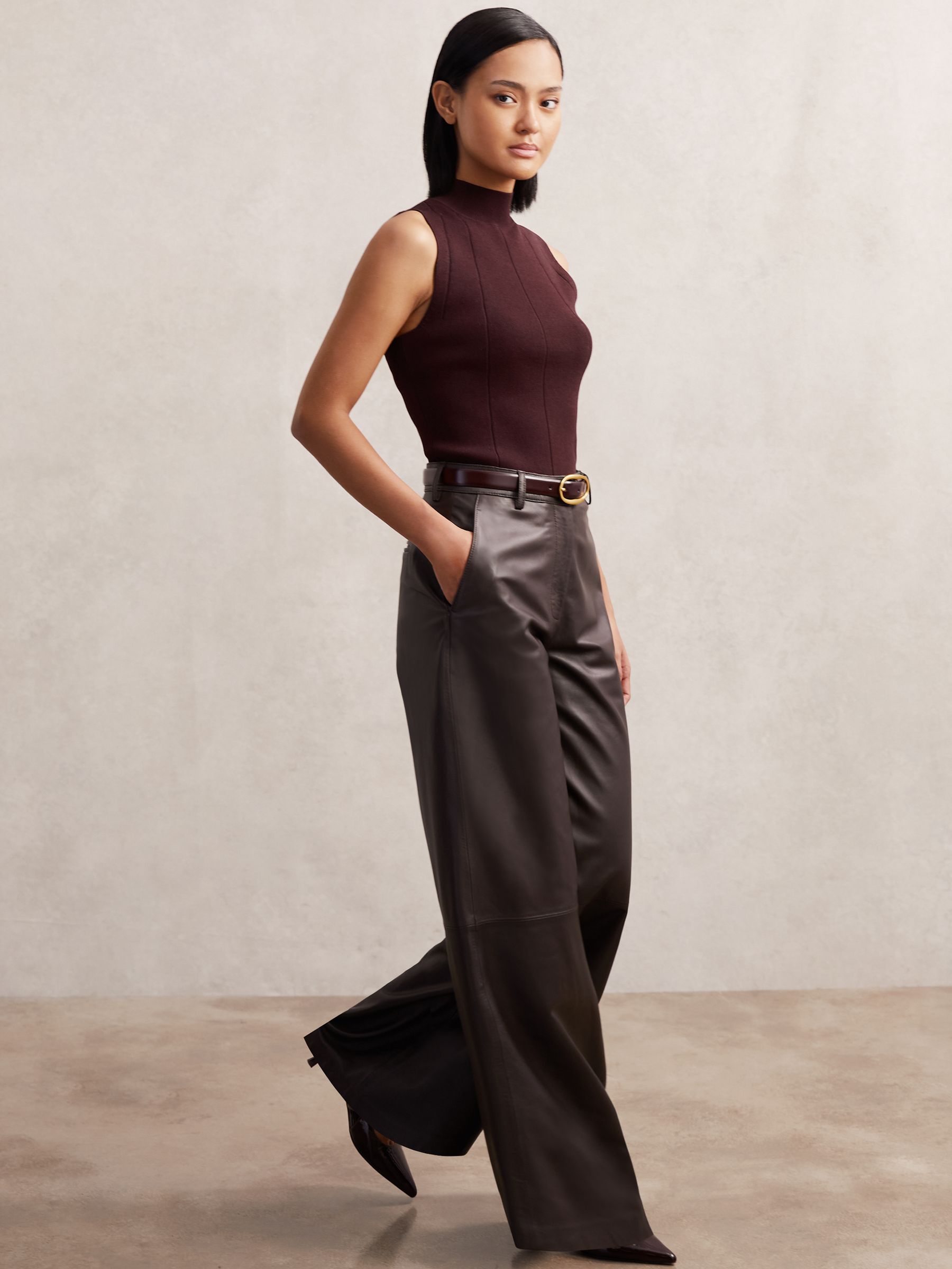 High Neck Sleeveless Top in Burgundy - Image 3 of 7