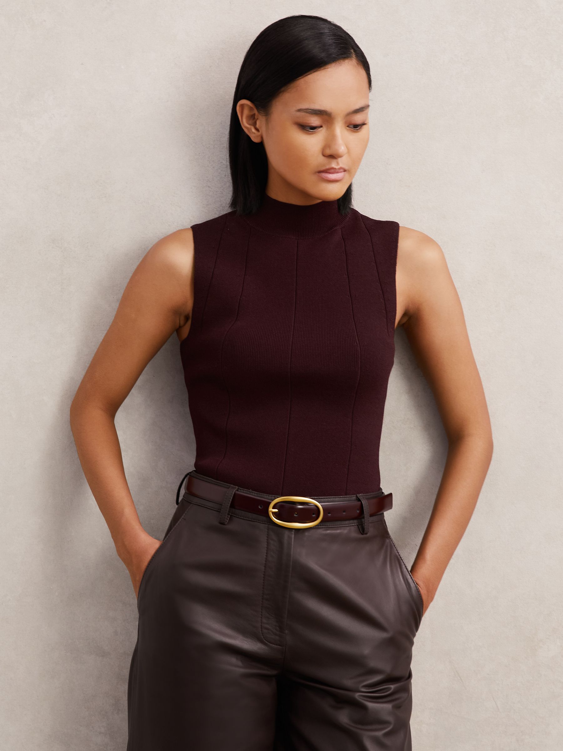 High Neck Sleeveless Top in Burgundy - Image 5 of 7