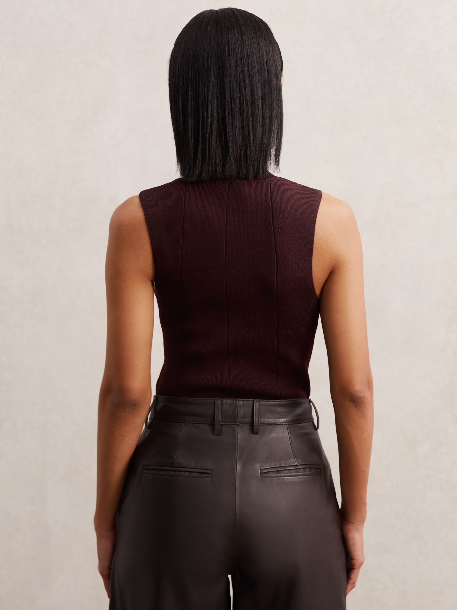 High Neck Sleeveless Top in Burgundy - Image 6 of 7