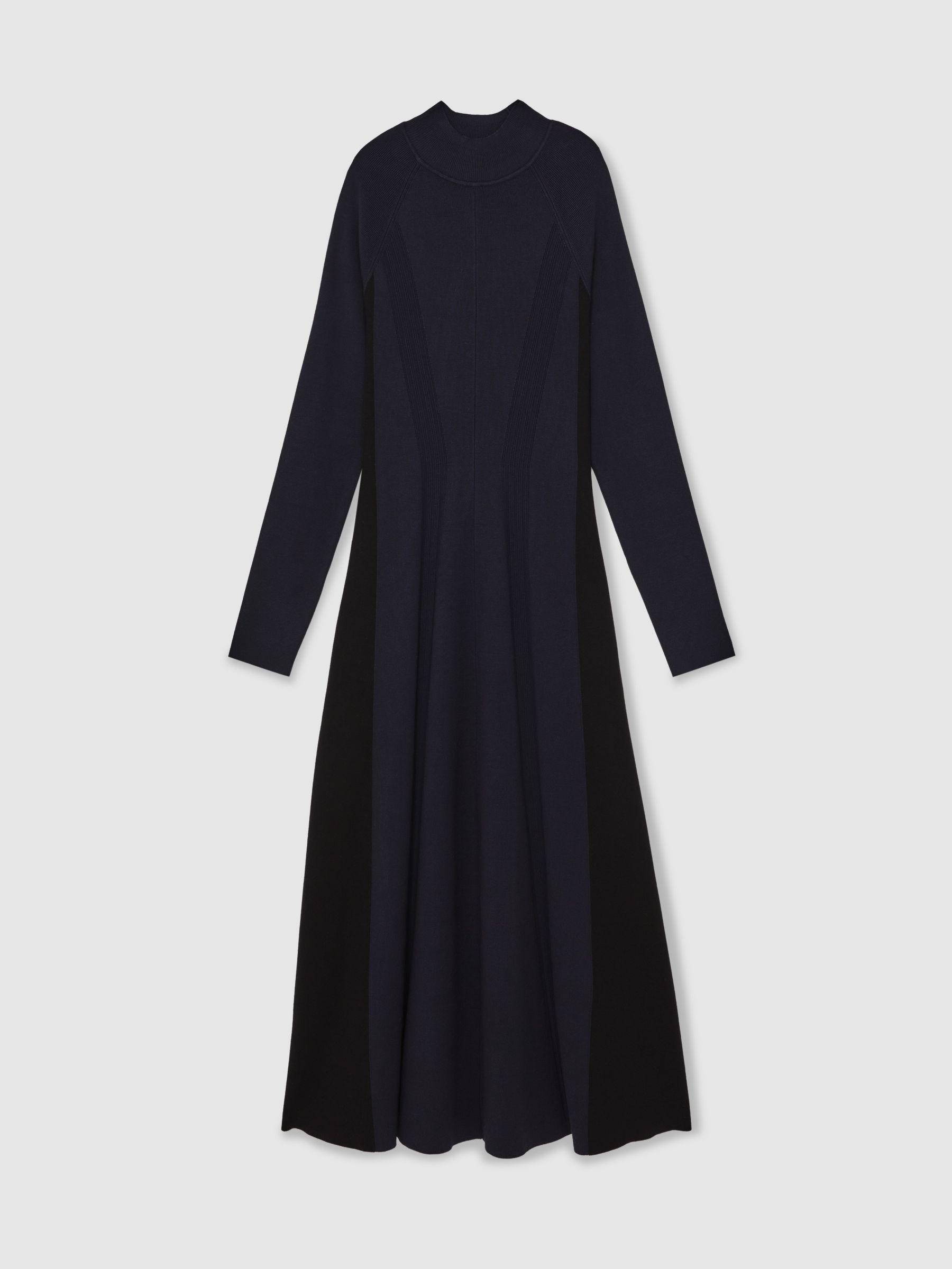 Petite Knitted Contrast-Panel Midi Dress in Navy/Black - Image 2 of 7