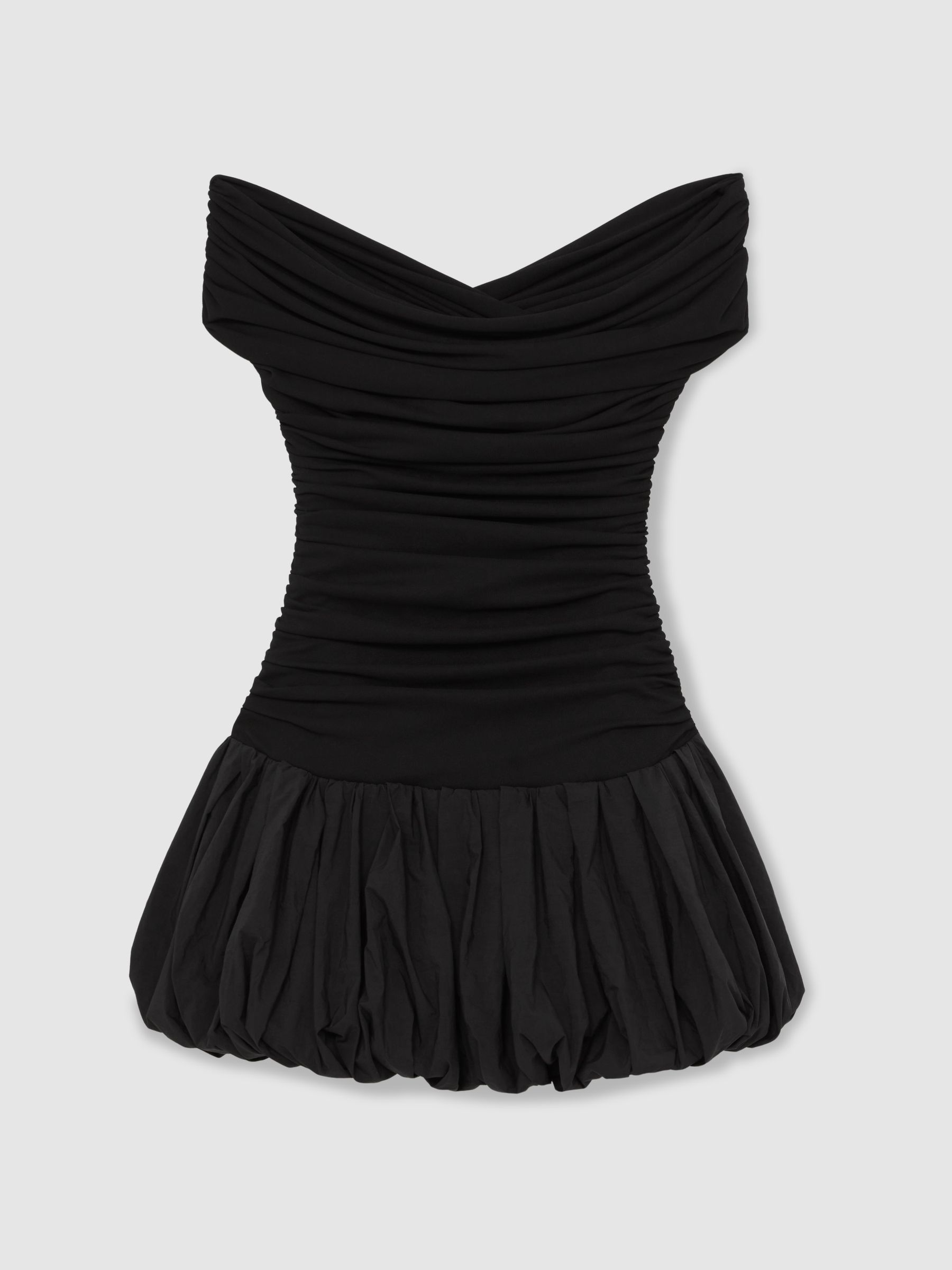 Off-Shoulder Puffball Mini Dress in Black - Image 2 of 5