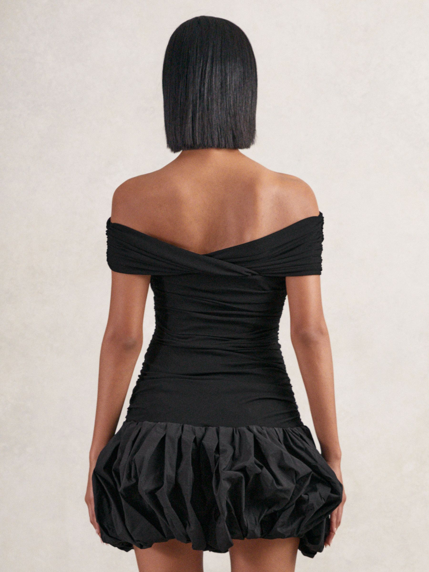 Off-Shoulder Puffball Mini Dress in Black - Image 4 of 5