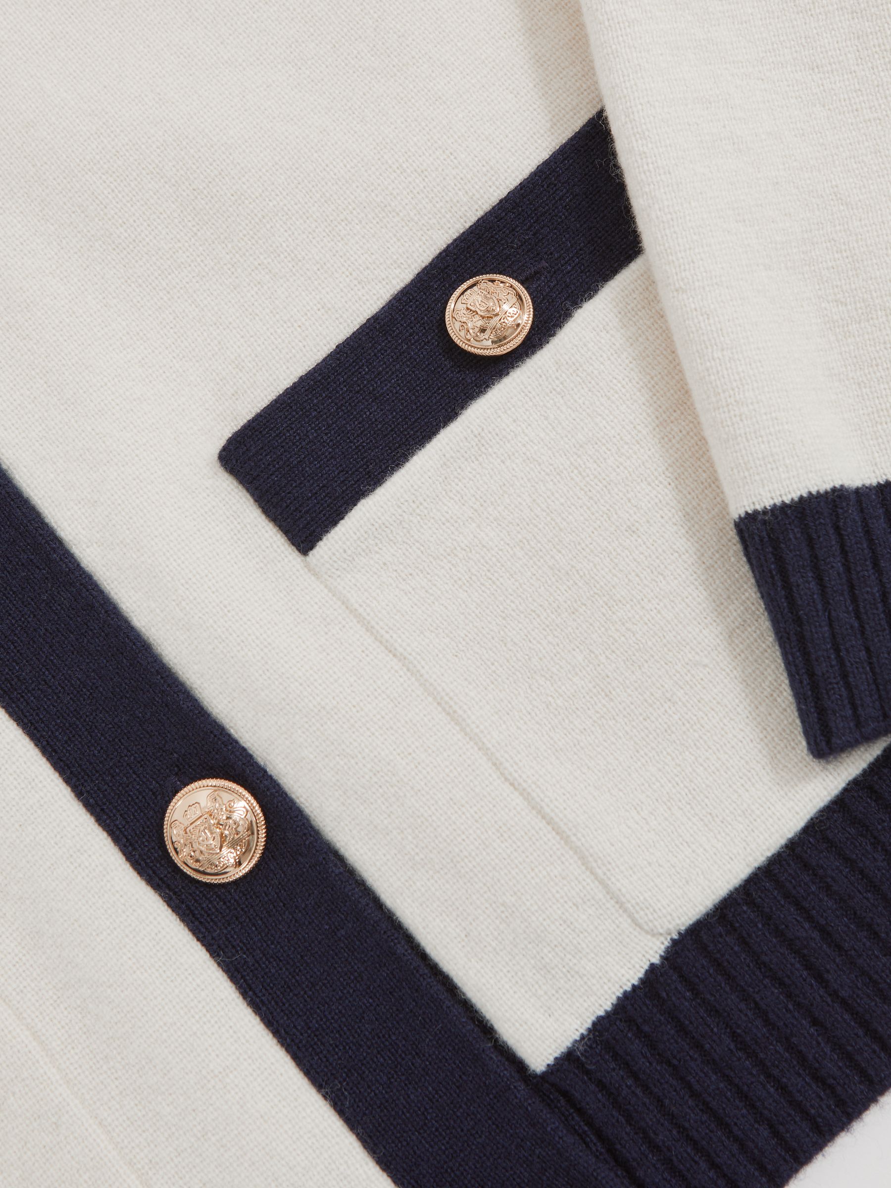 Wool-Cashmere Crew-Neck Cardigan in Cream/Navy - Image 6 of 6