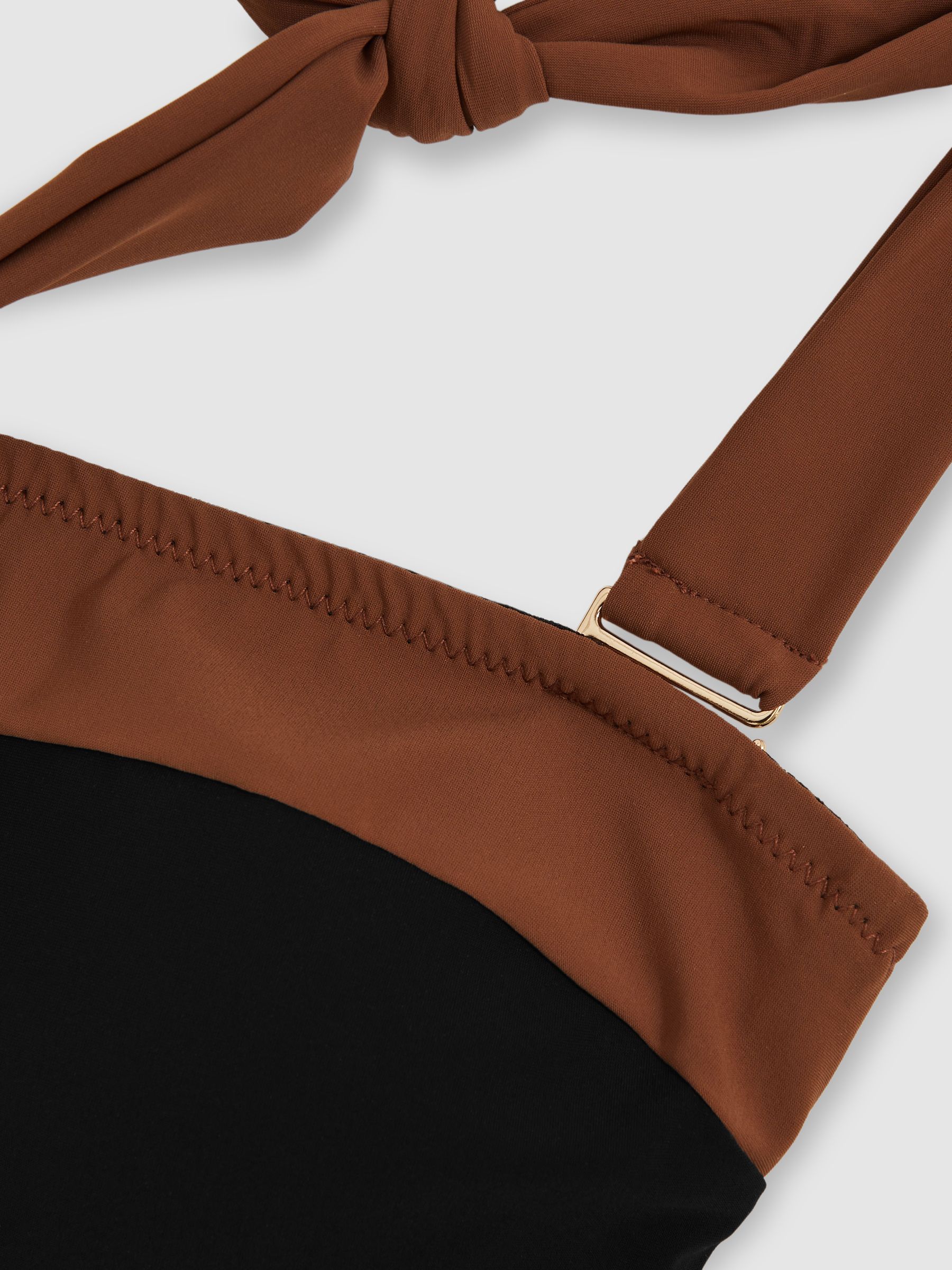Contrast-Trim Bandeau Bikini Top in Black/Tan - image 5