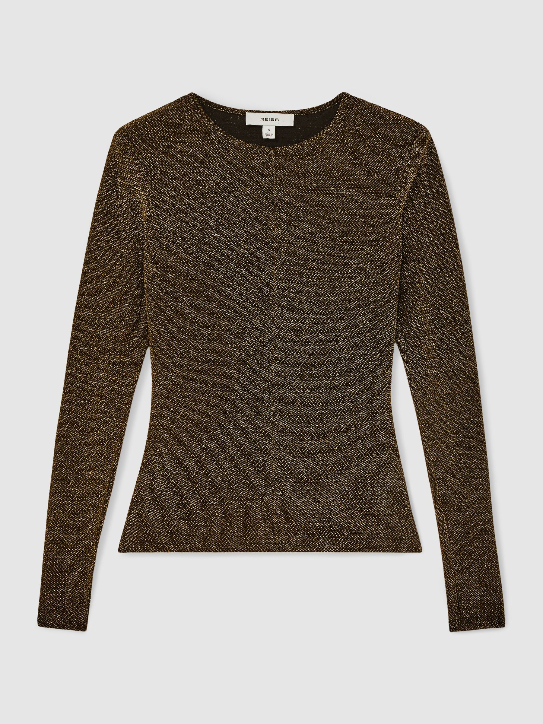 Metallic-Knit Long-Sleeve Top in Gold - Image 2 of 6