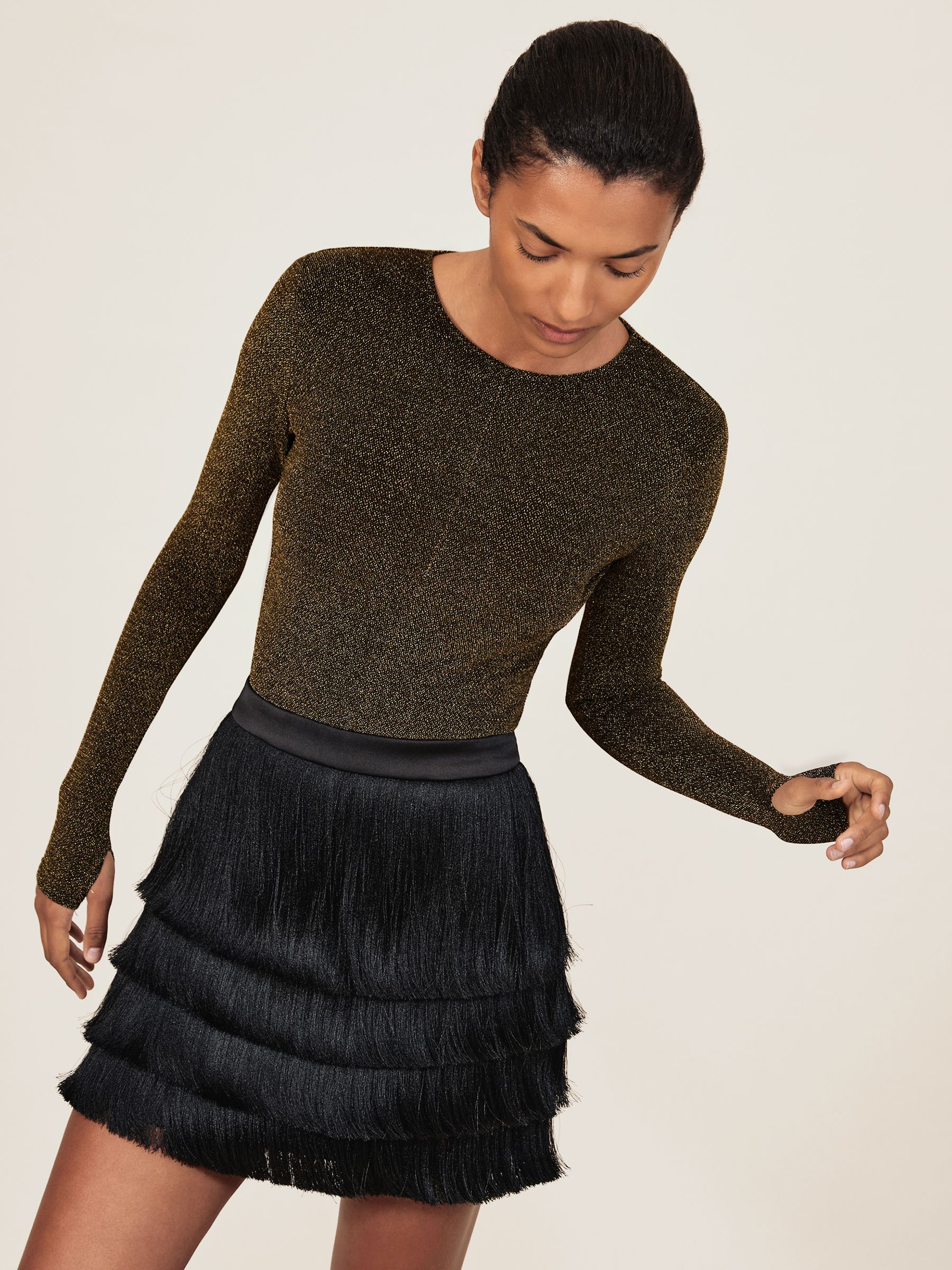 Metallic-Knit Long-Sleeve Top in Gold - image 5