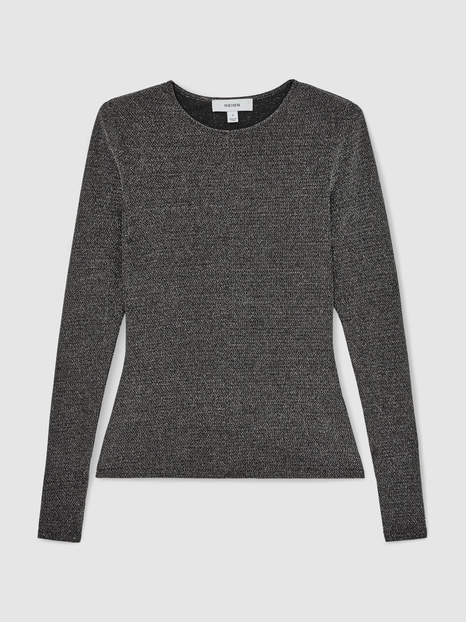 Metallic-Knit Long-Sleeve Top in Silver - Image 2 of 6