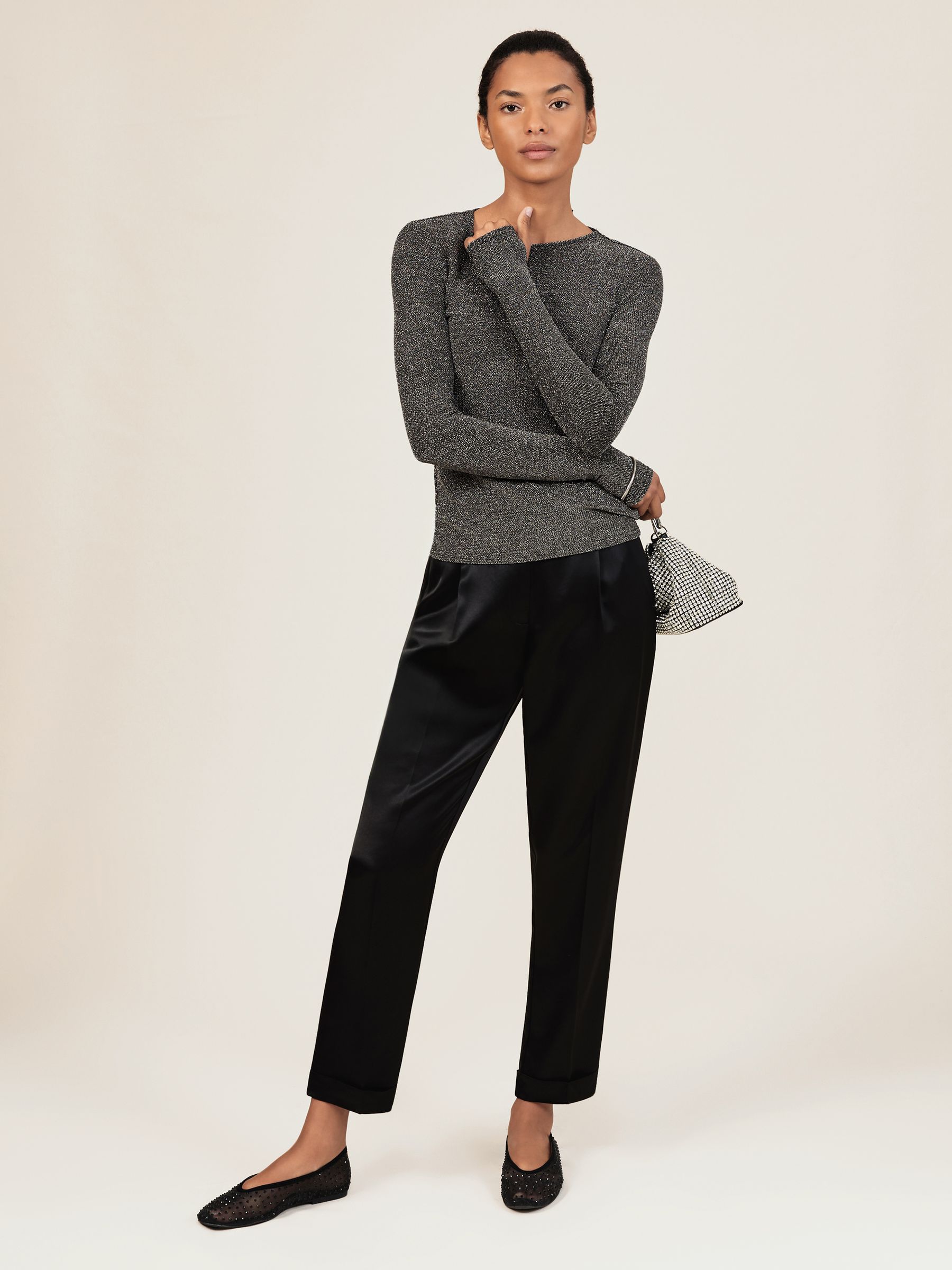 Metallic-Knit Long-Sleeve Top in Silver - Image 4 of 6