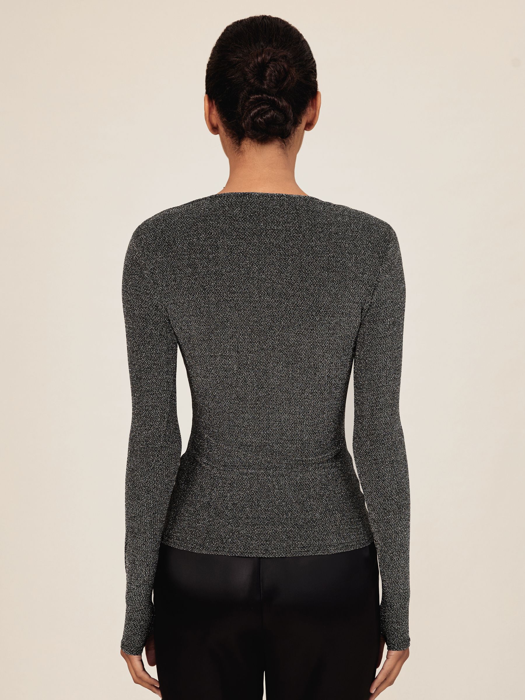 Metallic-Knit Long-Sleeve Top in Silver - image 3