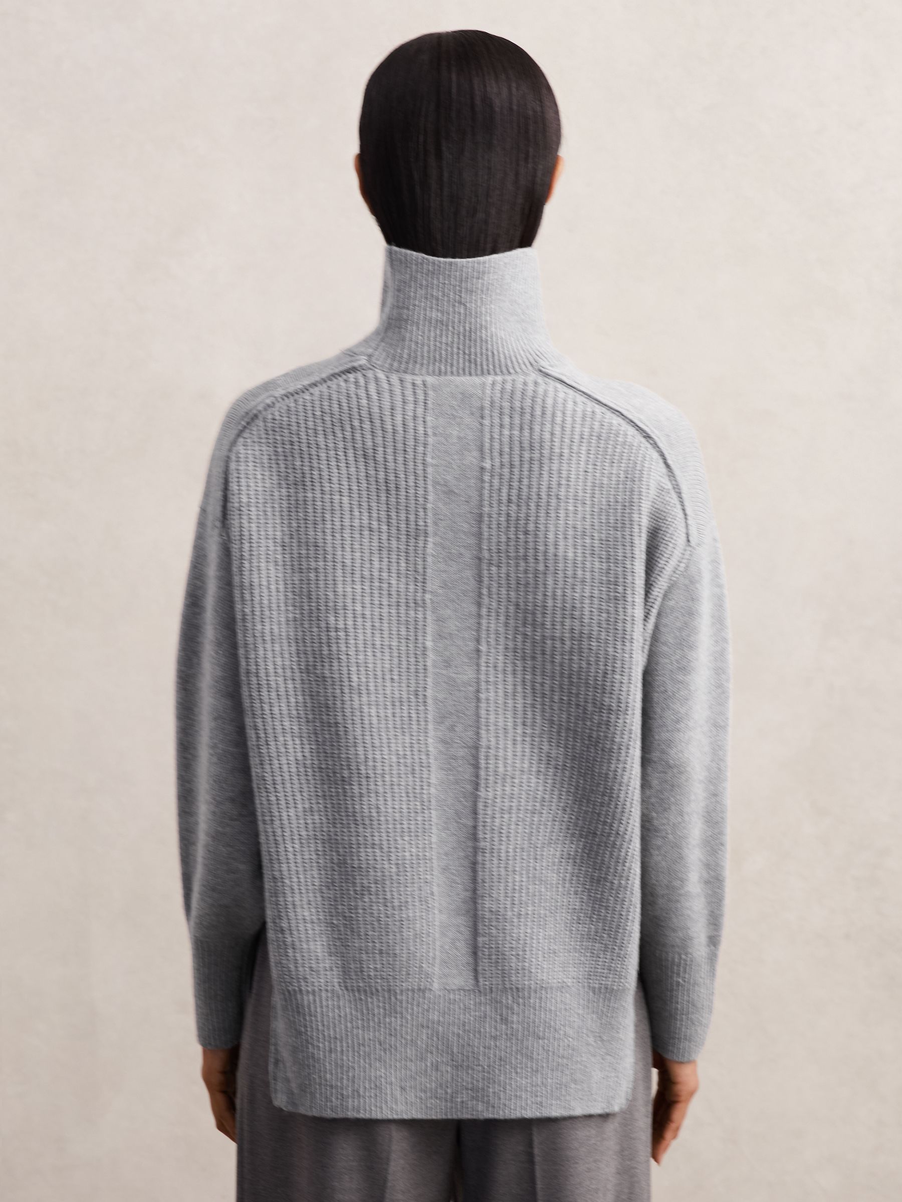 Wool Zip-Detail Funnel-Neck Jumper in Grey - image 3
