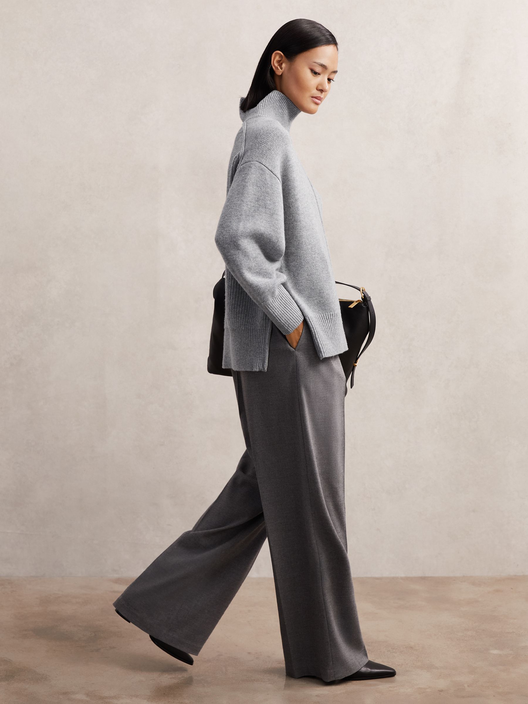 Wool Zip-Detail Funnel-Neck Jumper in Grey - image 4