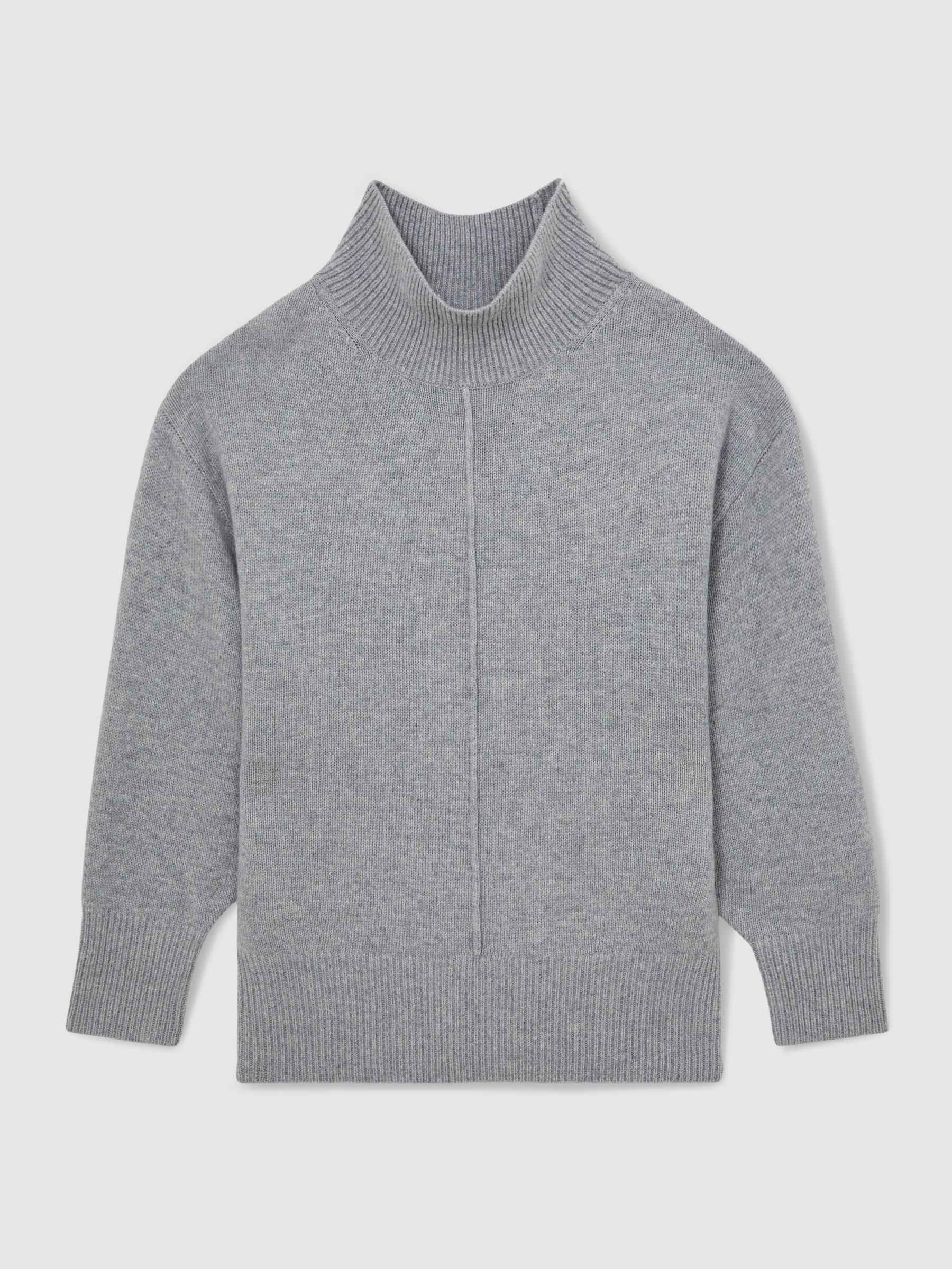 Reiss Wool Zip-Detail Funnel-Neck Jumper in Grey | REISS