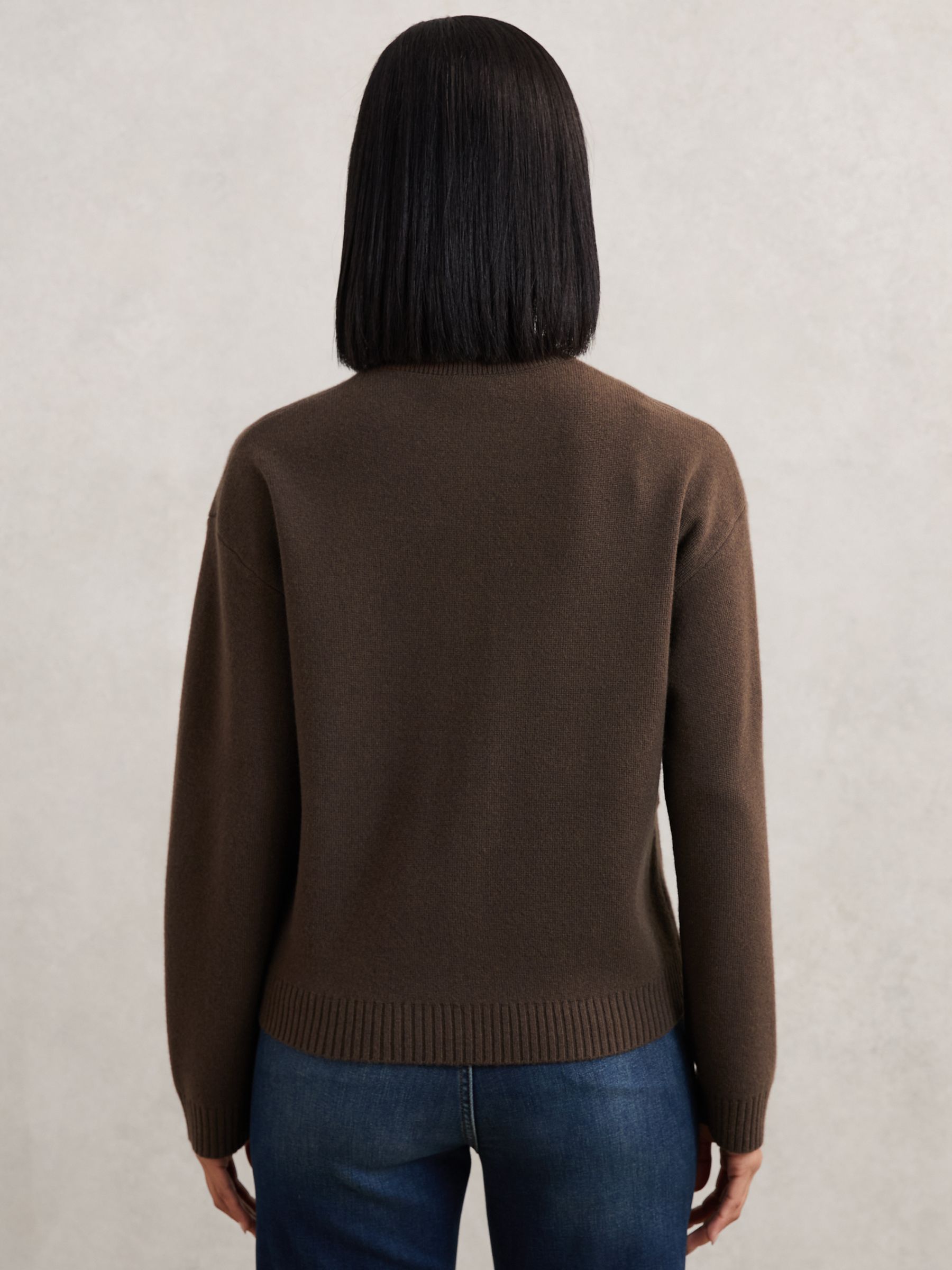 Wool-Cashmere Crew-Neck Cardigan in Chocolate Brown - image 4