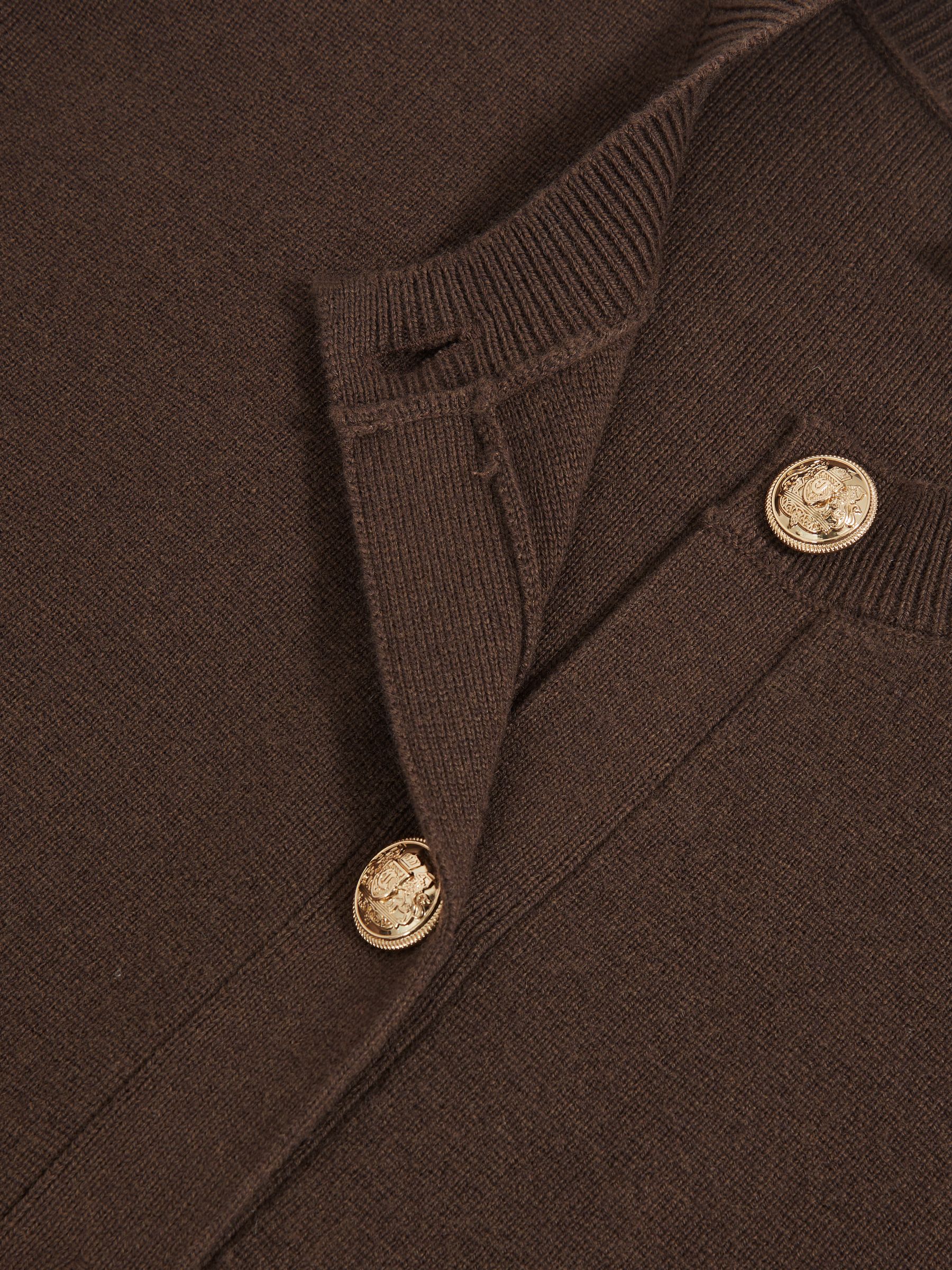 Wool-Cashmere Crew-Neck Cardigan in Chocolate Brown - image 3