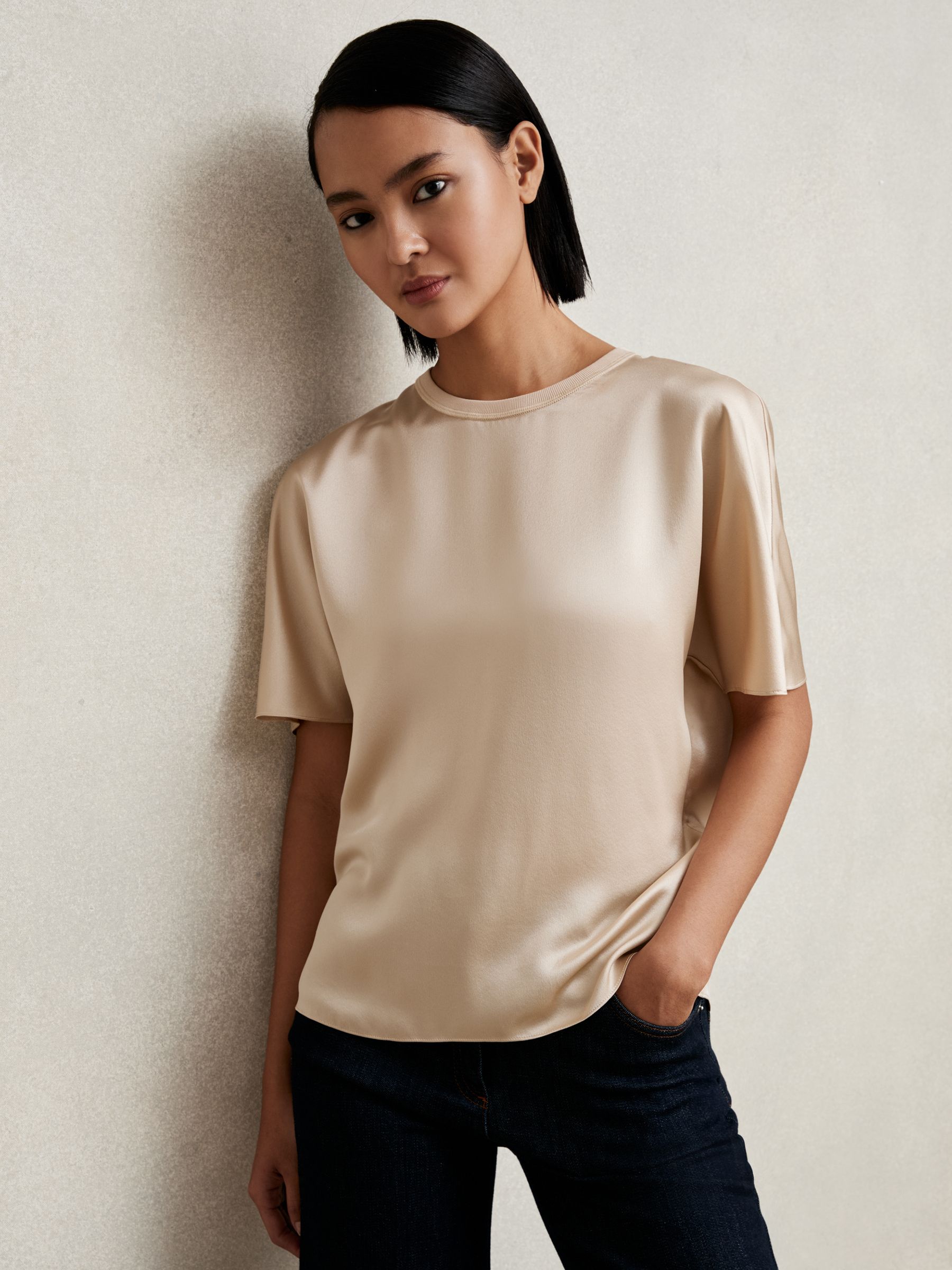 Silk Short-Sleeve Top in Champagne Neutral - Image 3 of 7