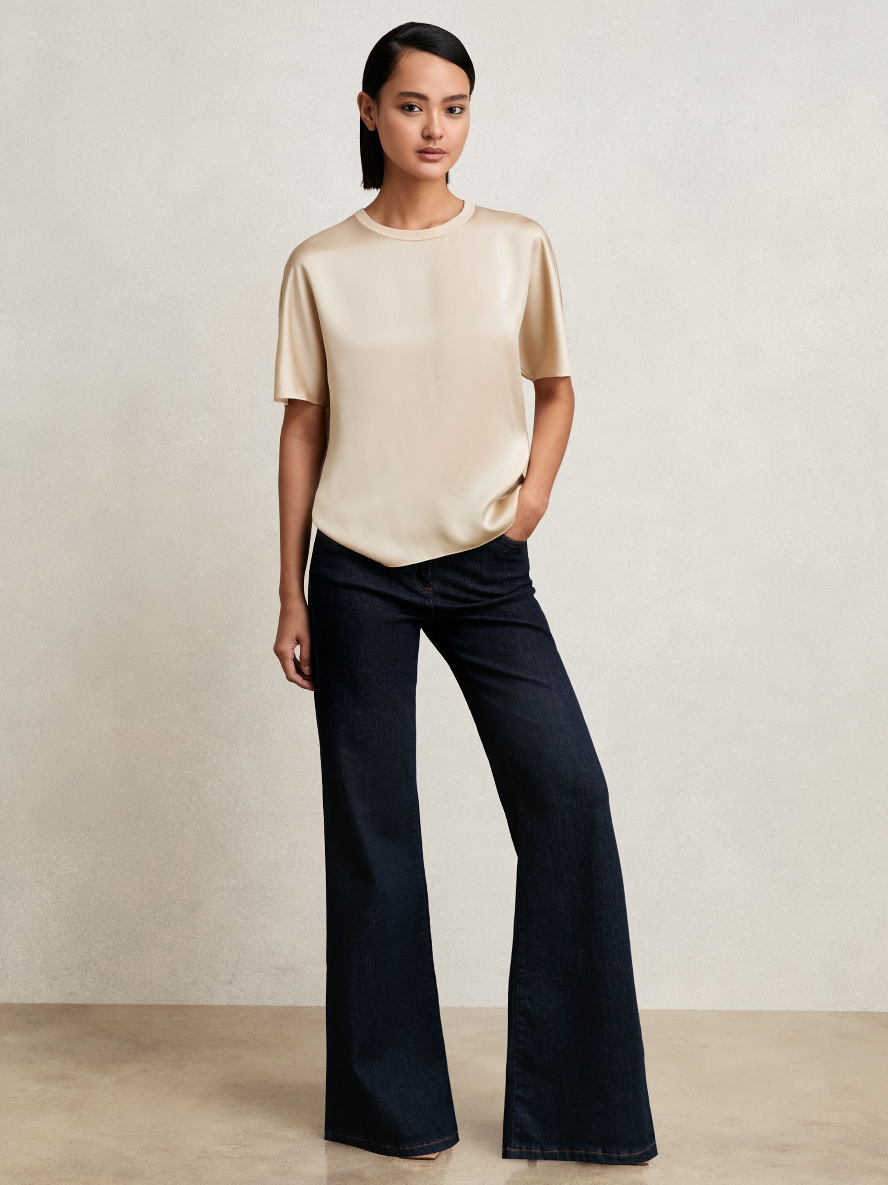 Silk Short-Sleeve Top in Champagne Neutral - Image 5 of 7