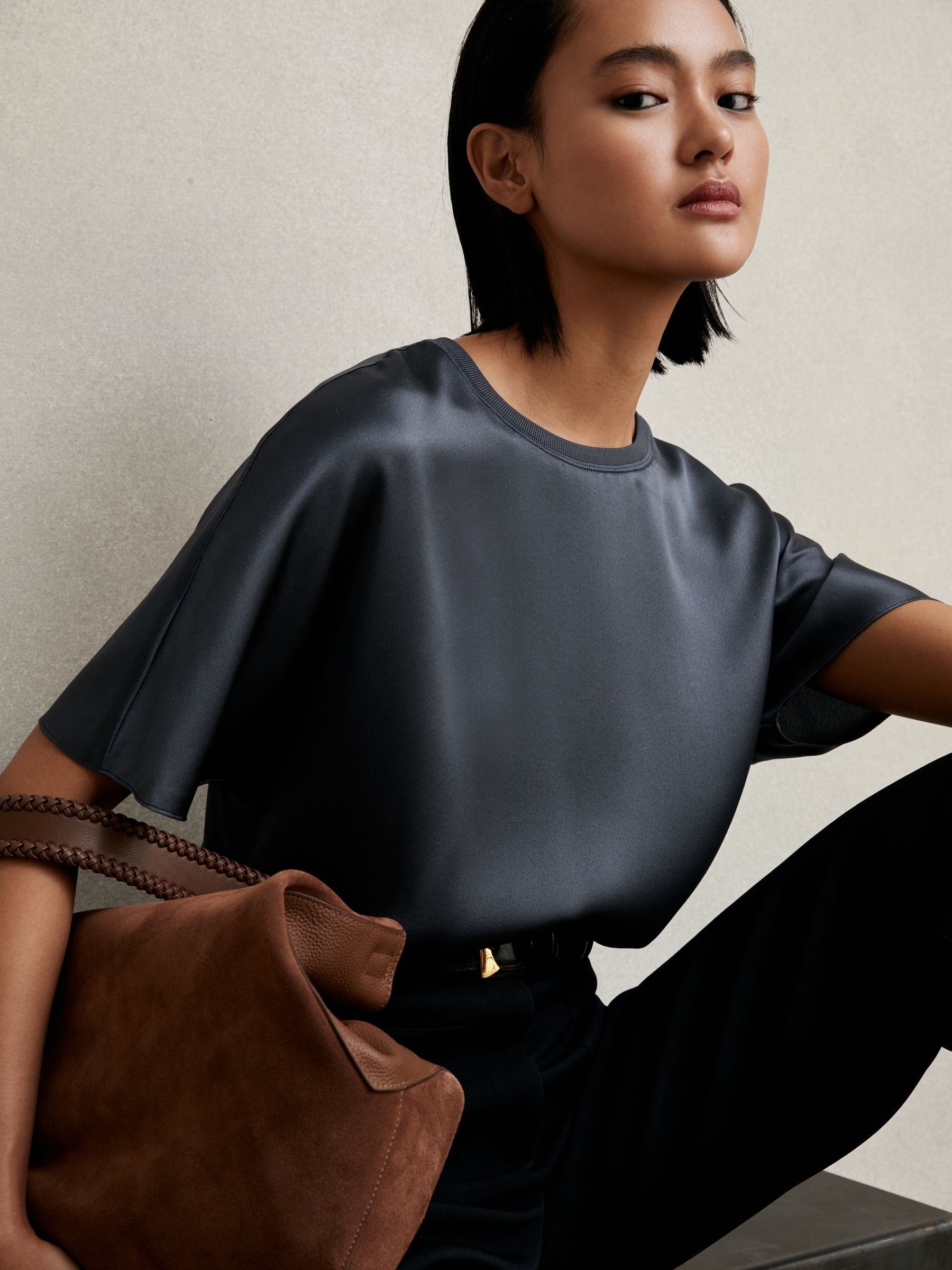 Silk Short-Sleeve Top in Blue - image 3
