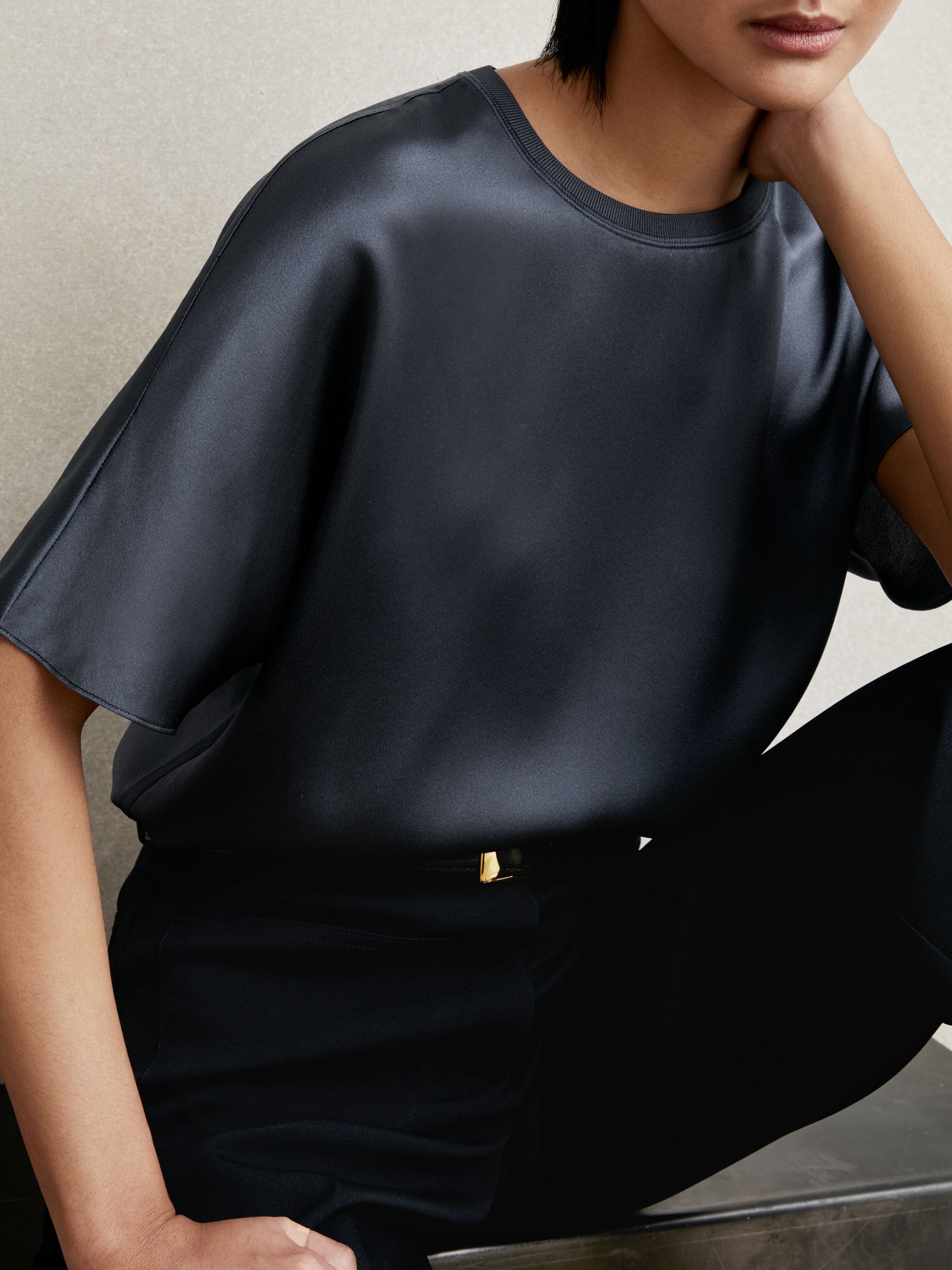 Silk Short-Sleeve Top in Blue - Image 5 of 6