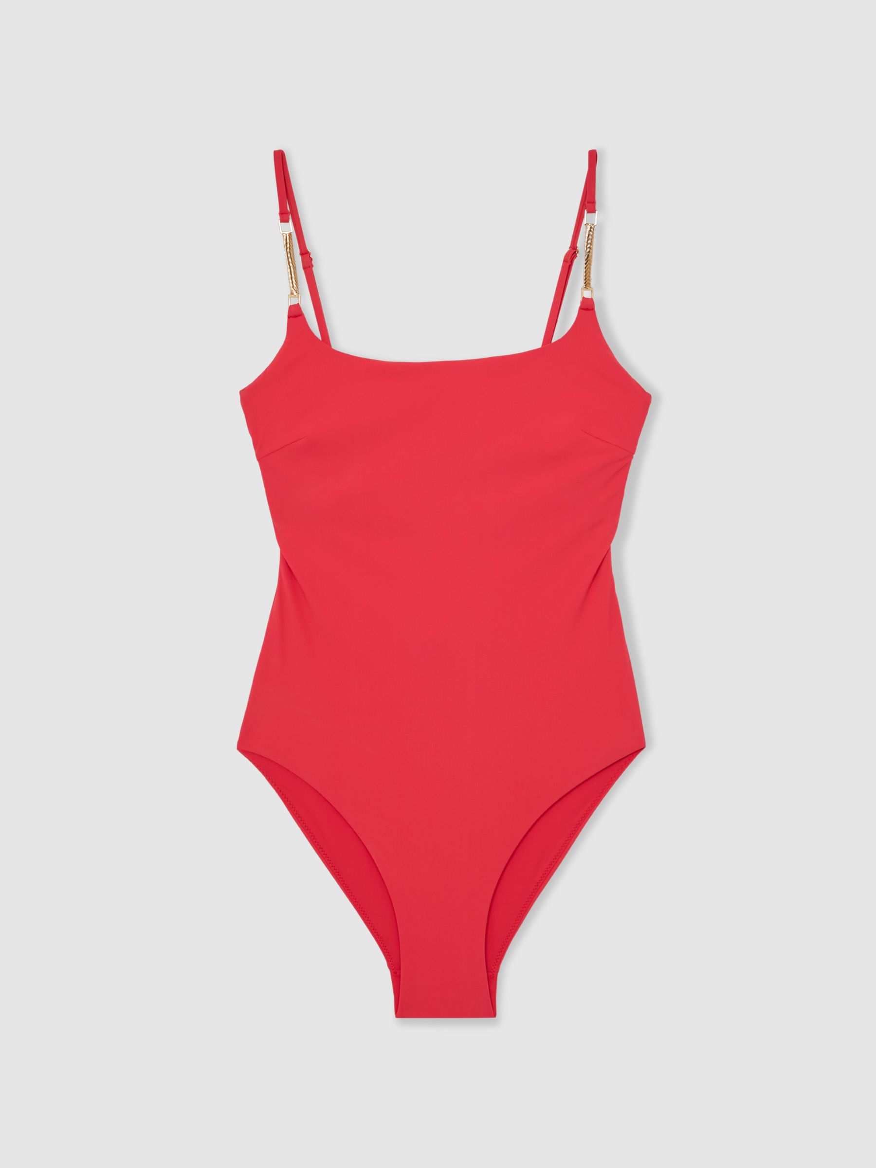Hardware-Strap Cut-Out Swimsuit in Coral Red - Image 2 of 7