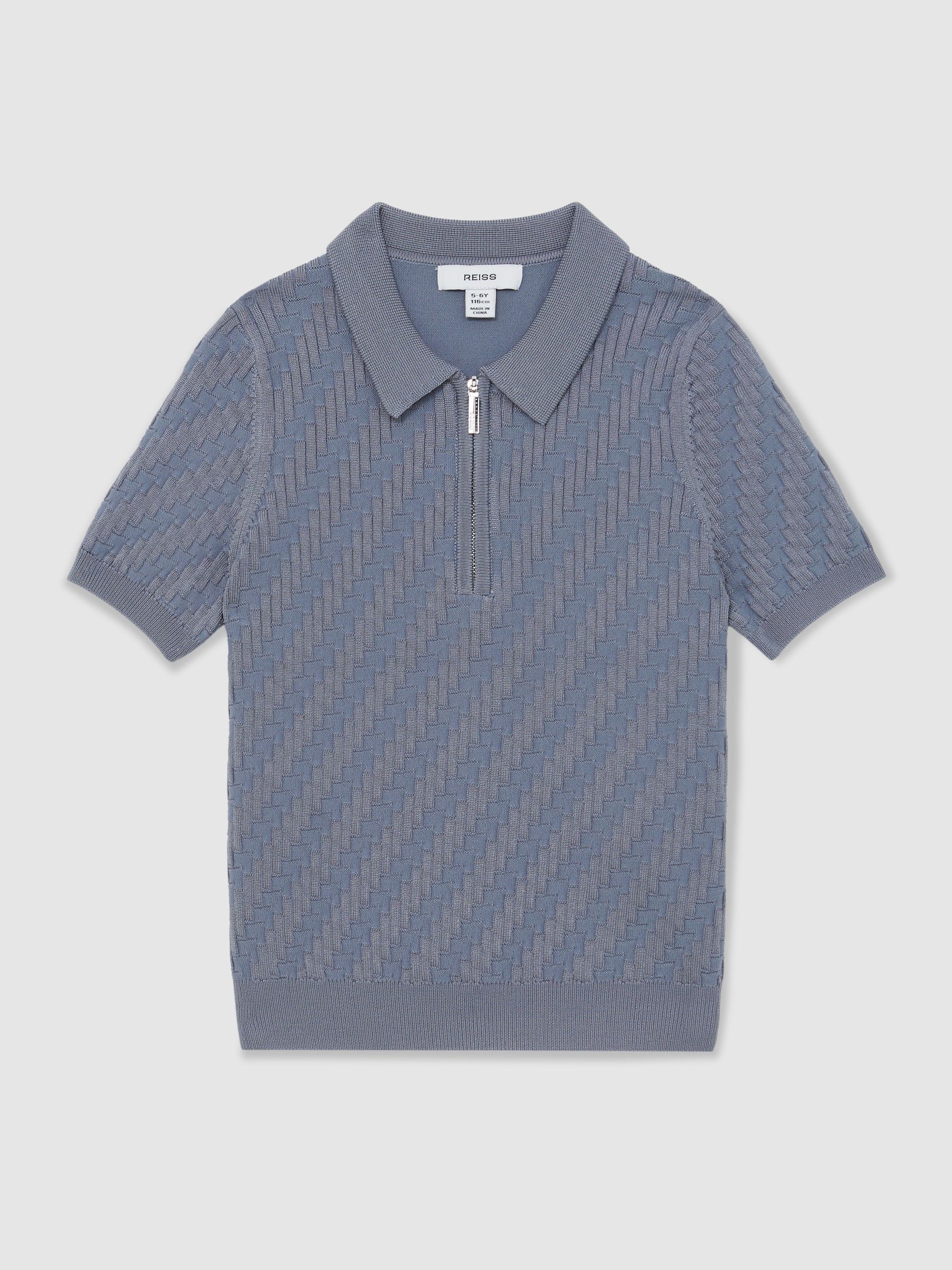 Textured-Knit Half-Zip Polo Shirt in Airforce Blue - Image 2 of 4
