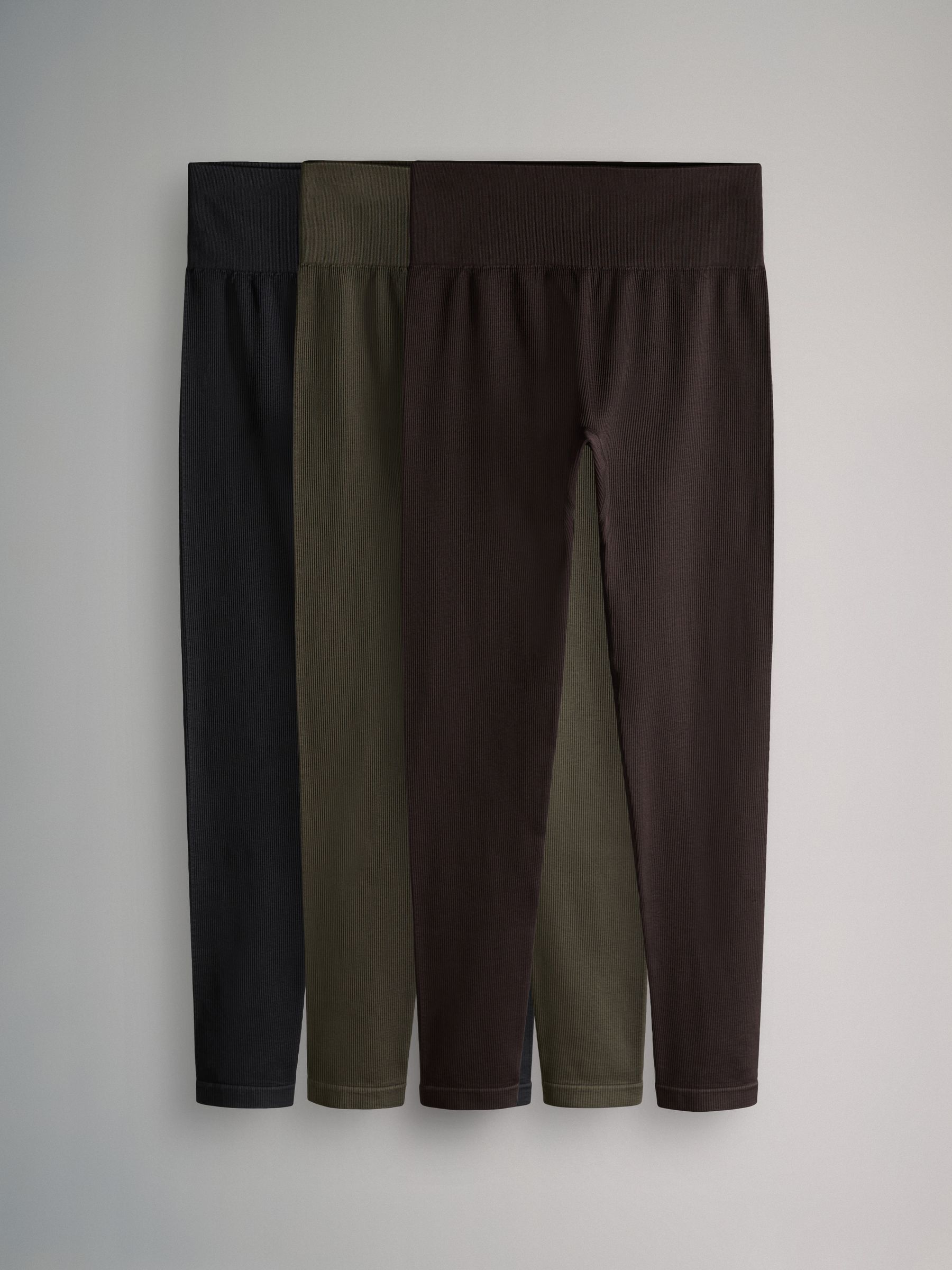 Black/Chocolate Brown/Khaki 3 Pack Active Ribbed Legging - Image 2 of 6